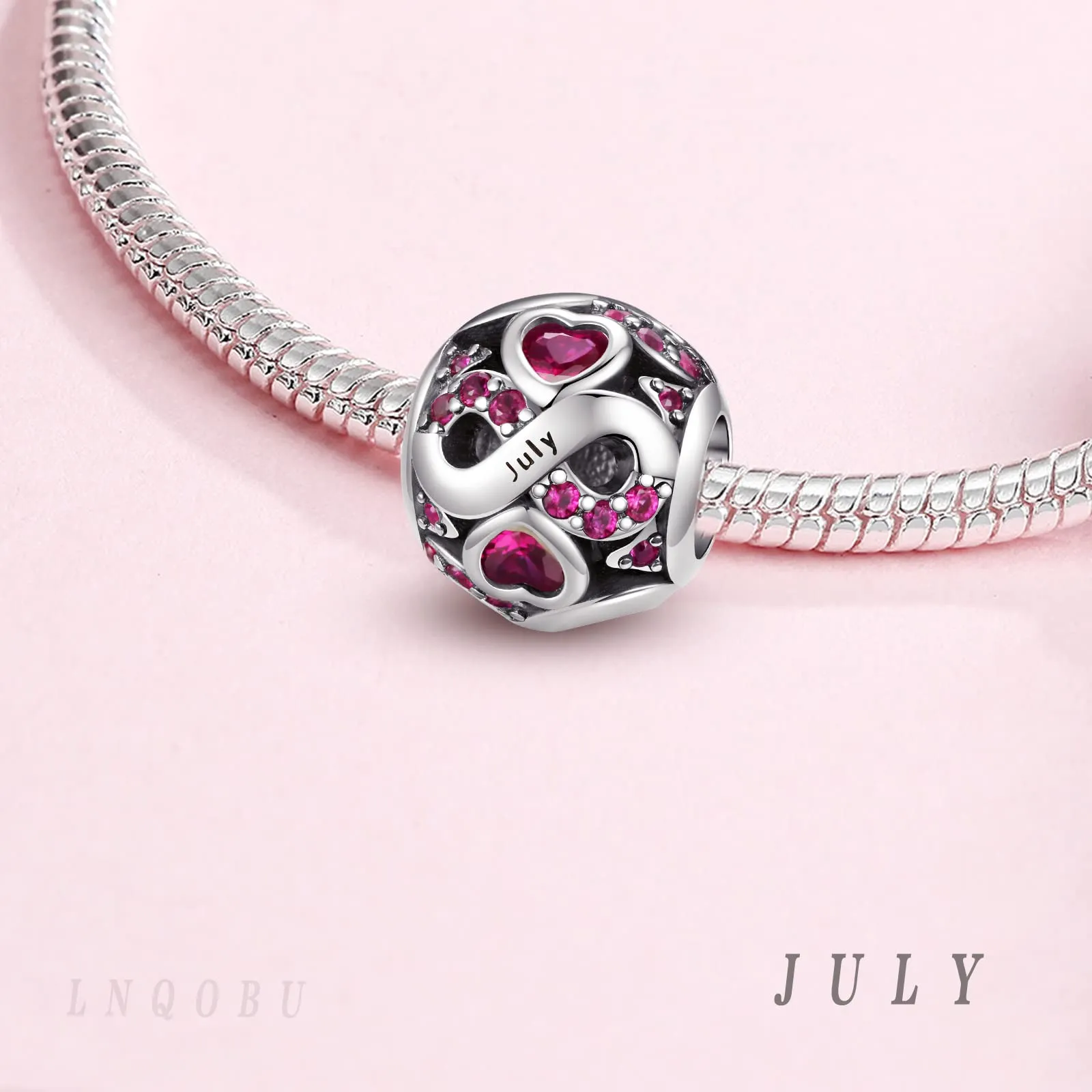 LNQOBU Charms di Pietra di Nascita per Braccialetti Europei Collana,925 Argento Sterling Openwork Ciondolo Regali di Compleanno per le Donne(Fornito con una Perlina) - immagine 2