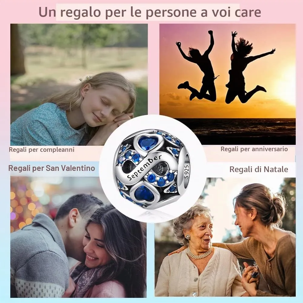 LNQOBU Charms di Pietra di Nascita per Braccialetti Europei Collana,925 Argento Sterling Openwork Ciondolo Regali di Compleanno per le Donne(Fornito con una Perlina) - immagine 7
