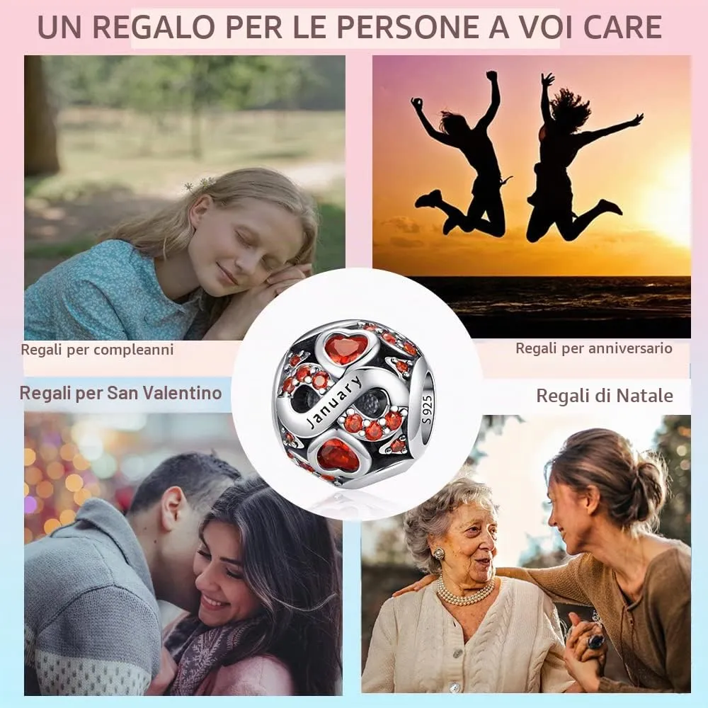 LNQOBU Charms di Pietra di Nascita per Braccialetti Europei Collana,925 Argento Sterling Openwork Ciondolo Regali di Compleanno per le Donne（Fornito con una Perlina） - immagine 5