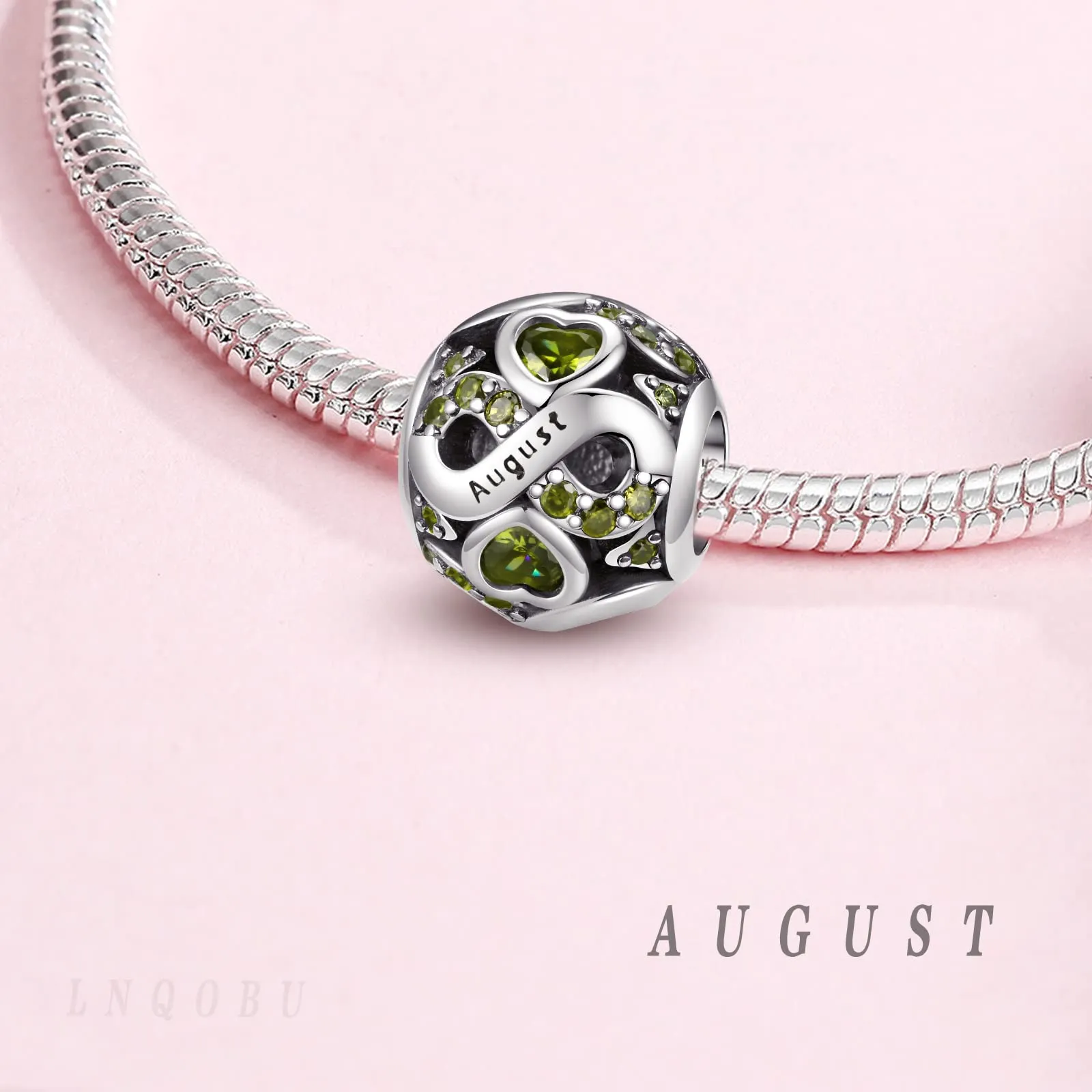 LNQOBU Charms di Pietra di Nascita per Braccialetti Europei Collana,925 Argento Sterling Openwork Ciondolo Regali di Compleanno per le Donne(Fornito con una Perlina) - immagine 3
