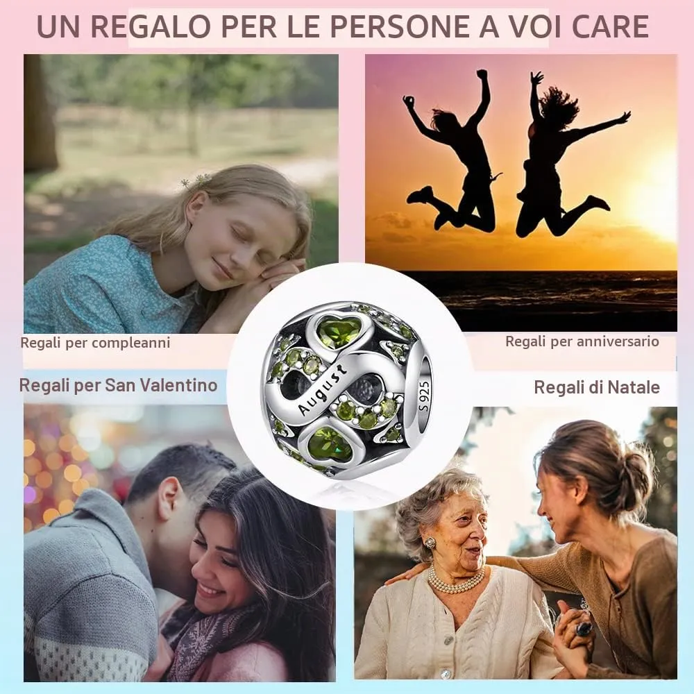 LNQOBU Charms di Pietra di Nascita per Braccialetti Europei Collana,925 Argento Sterling Openwork Ciondolo Regali di Compleanno per le Donne(Fornito con una Perlina) - immagine 7