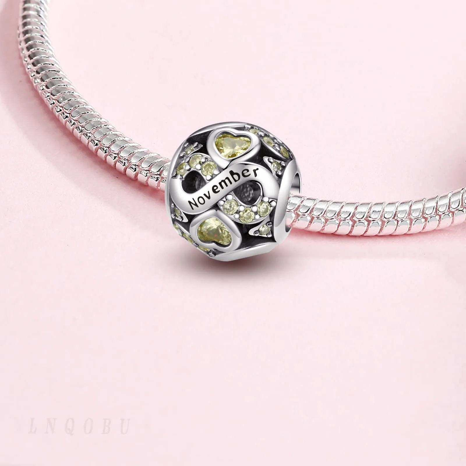 LNQOBU Charms di Pietra di Nascita per Braccialetti Europei Collana，925 Argento Sterling Openwork Ciondolo Regali di Compleanno per le Donne（Fornito con una Perlina） - immagine 2