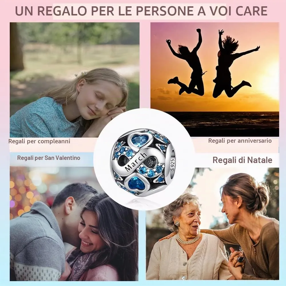 LNQOBU Charms di Pietra di Nascita per Braccialetti Europei Collana,925 Argento Sterling Openwork Ciondolo Regali di Compleanno per le Donne(Fornito con una Perlina) - immagine 5