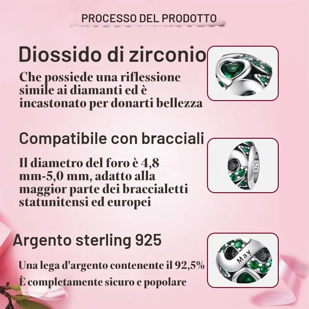 LNQOBU Charms di Pietra di Nascita per Braccialetti Europei Collana,925 Argento Sterling Openwork Ciondolo Regali di Compleanno per le Donne(Fornito con una Perlina) - immagine 5