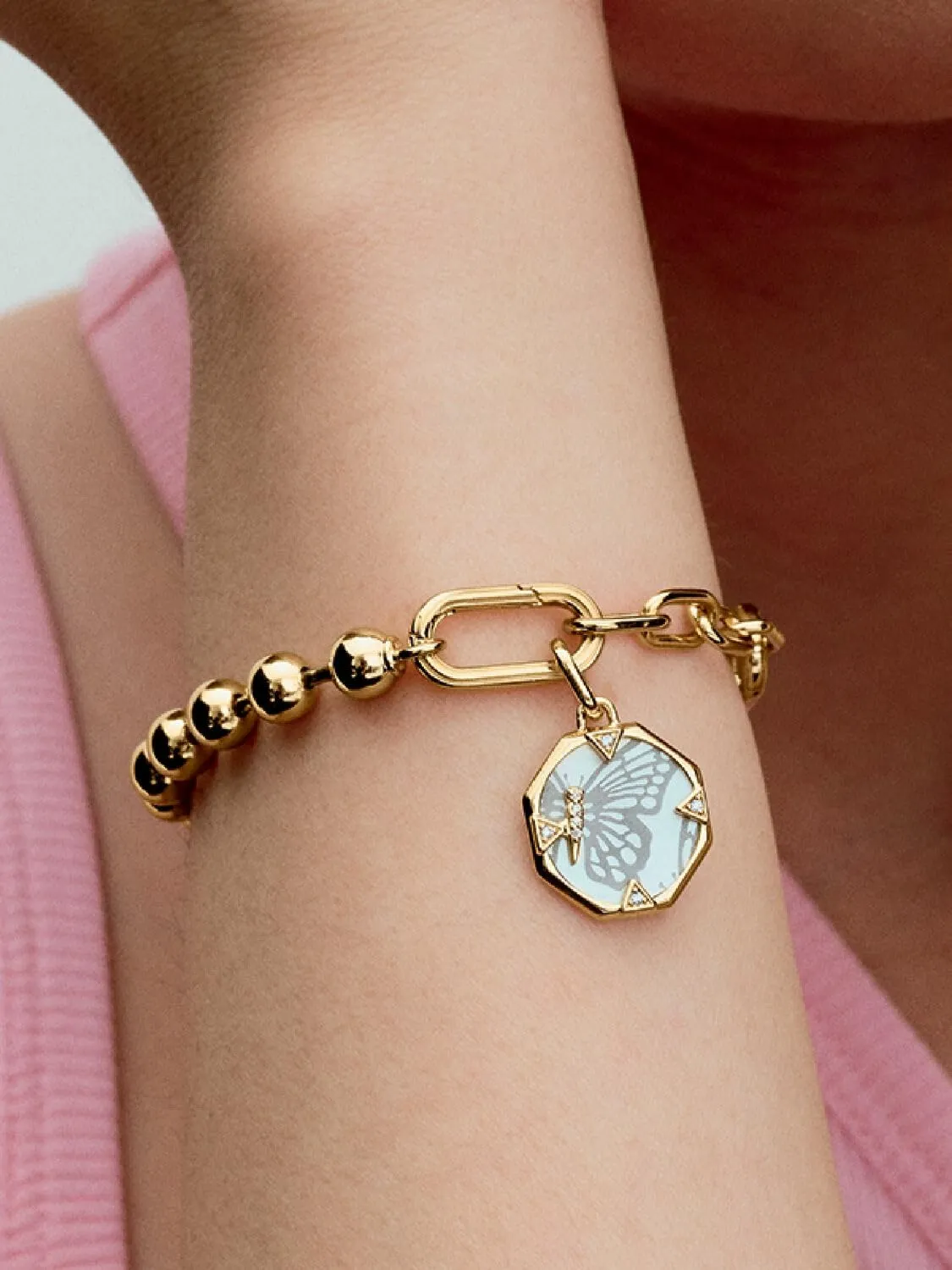 Pandora ME Perlmuttfarbener Schmetterling Medaillon-Charm 763366C01 Pendente - immagine 6