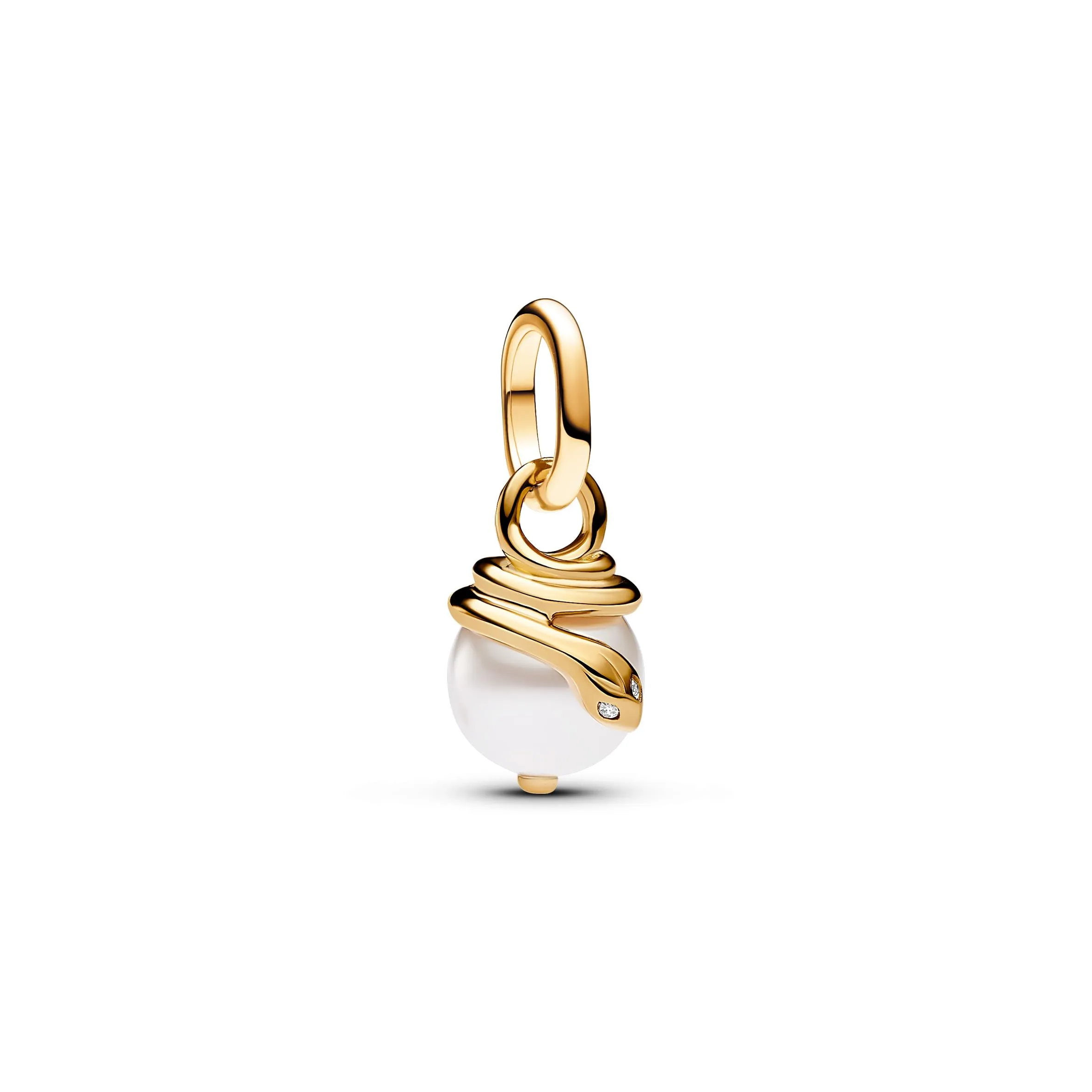 PANDORA ME Mini pendente a forma di serpente placcato in oro 14k con perla artificiale laccata bianca e zirconi cubici trasparenti - immagine 1