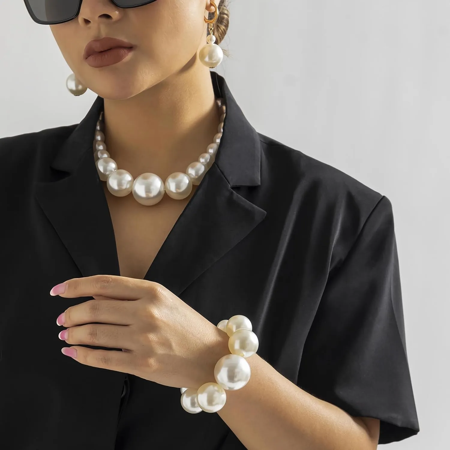 Collana di Perle da Donna, Girocollo Vintage Con Perle Bianche Grandi, Corta Rotonda di Imitazione per Donne e Ragazze - immagine 6