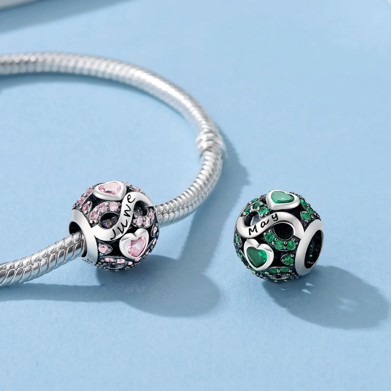 LNQOBU Charms di Pietra di Nascita per Braccialetti Europei Collana,925 Argento Sterling Openwork Ciondolo Regali di Compleanno per le Donne(Fornito con una Perlina) - immagine 2