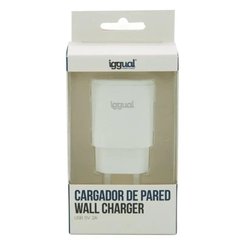Caricatore da parete iggual 1xUSB 5V 2A 10W compatto bianco protezioni multiple - immagine 1