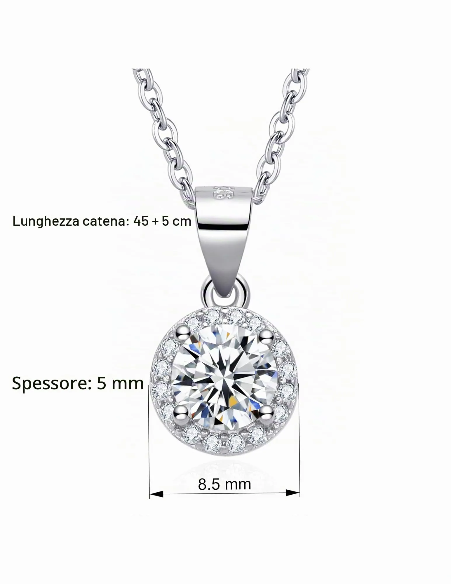 Dada Gioielli - Collana Rotondo 9mm Punto Luce Argento 925 Con Zirconi Brillanti Catenina 45+5cm (Zircone Bianco) - immagine 5