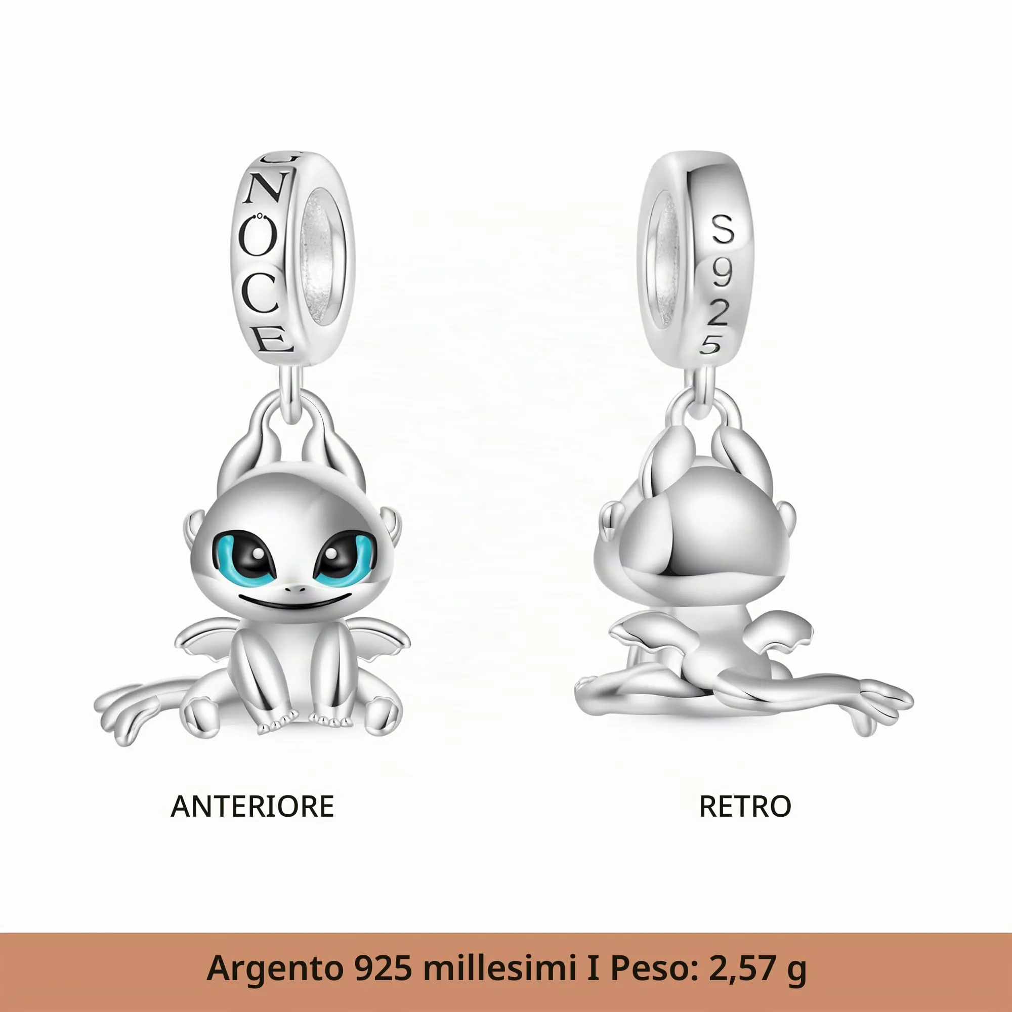 GNOCE Come Addestrare il Tuo Drago Pendant Charm Sdentato & Light Fury Dragon 925 Sterling Silver Gioiello per Bracciale/Collana - Regalo Per Le Donne Moglie - immagine 2