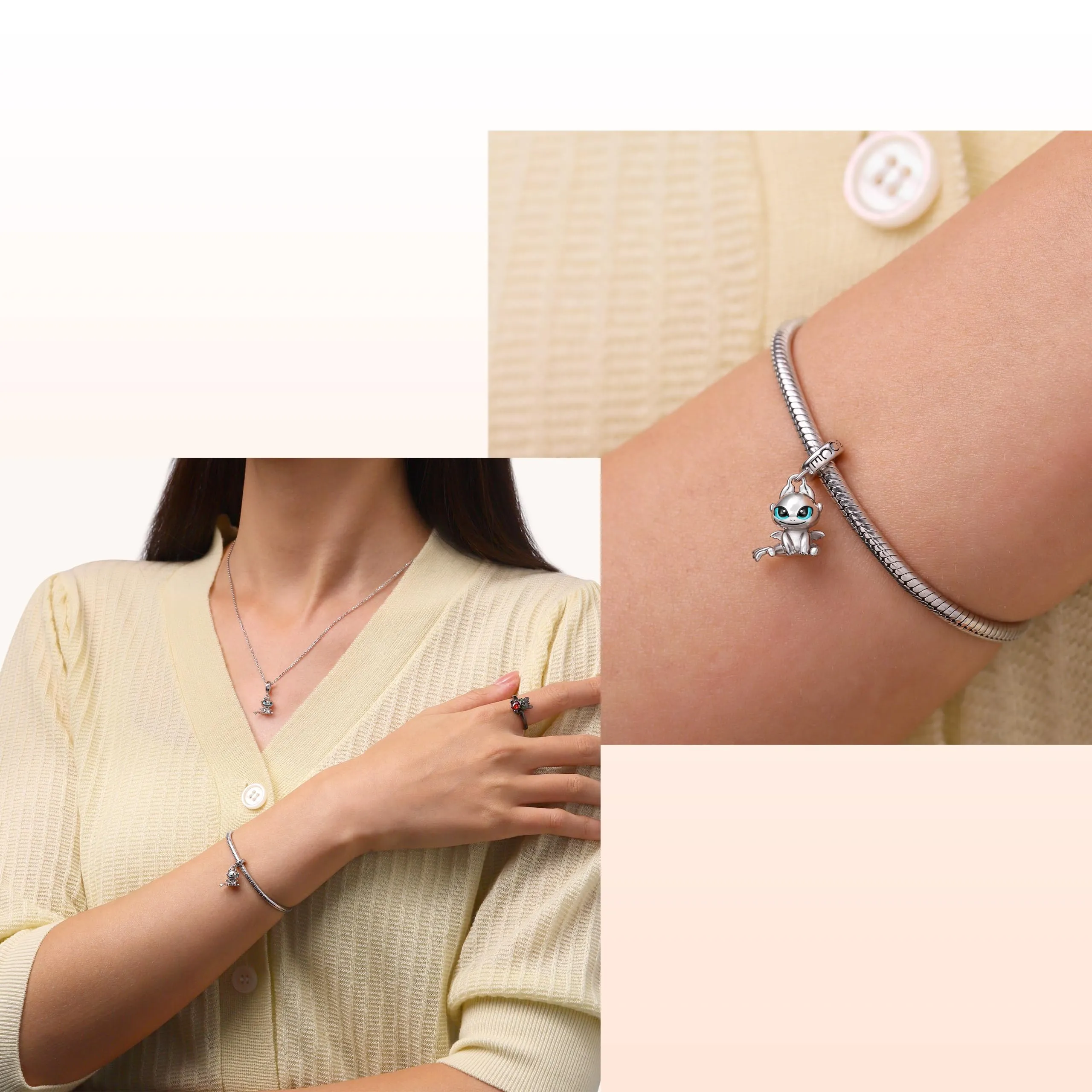 GNOCE Come Addestrare il Tuo Drago Pendant Charm Sdentato & Light Fury Dragon 925 Sterling Silver Gioiello per Bracciale/Collana - Regalo Per Le Donne Moglie - immagine 5