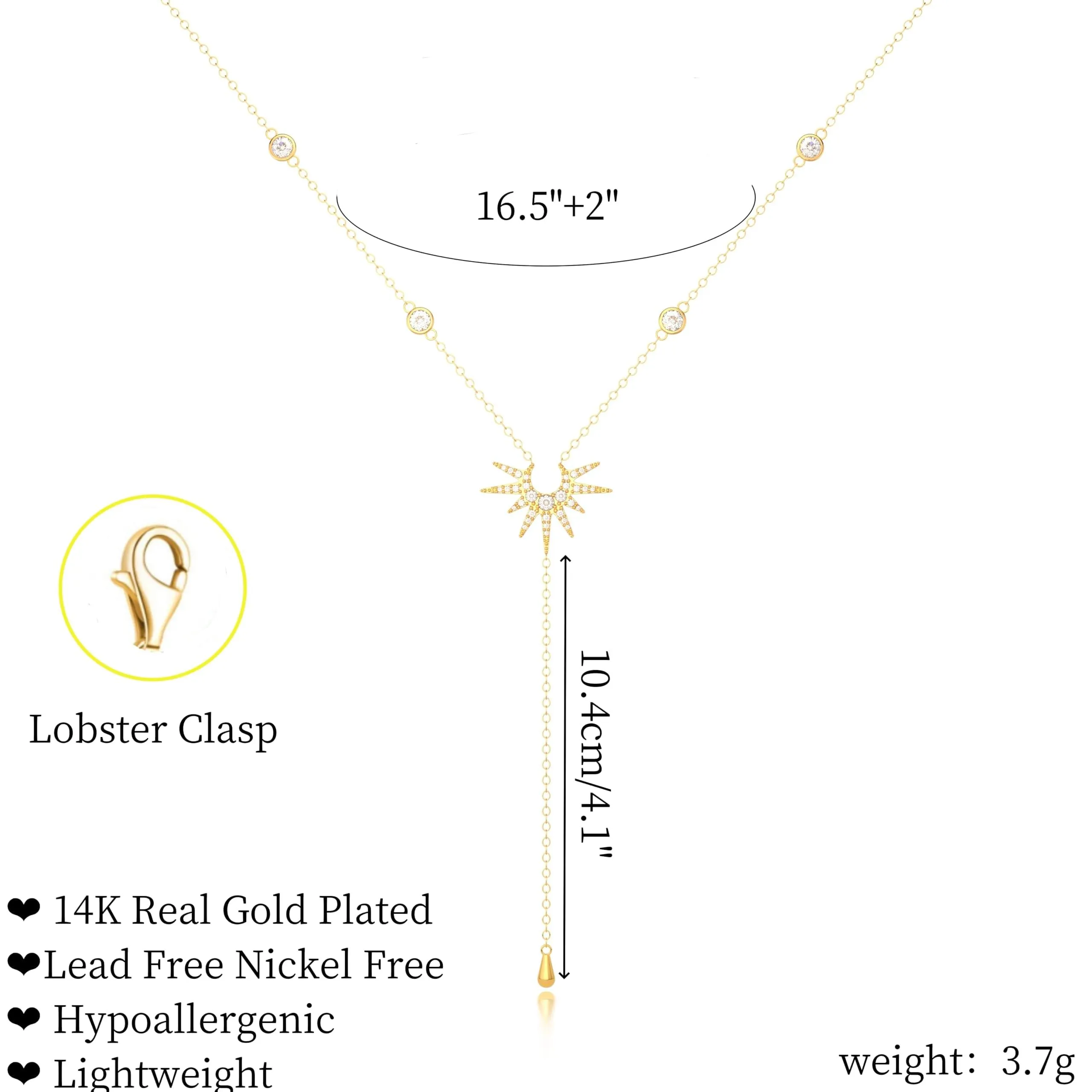 RIXERKOC Collana lunga a Y per Donna, Collane Lariat placcata in oro 14k con Pendente a forma di Sole Collana a Y in cristallo Dorato Gioiello Regalo per Donne e Ragazze (Oro) - immagine 6
