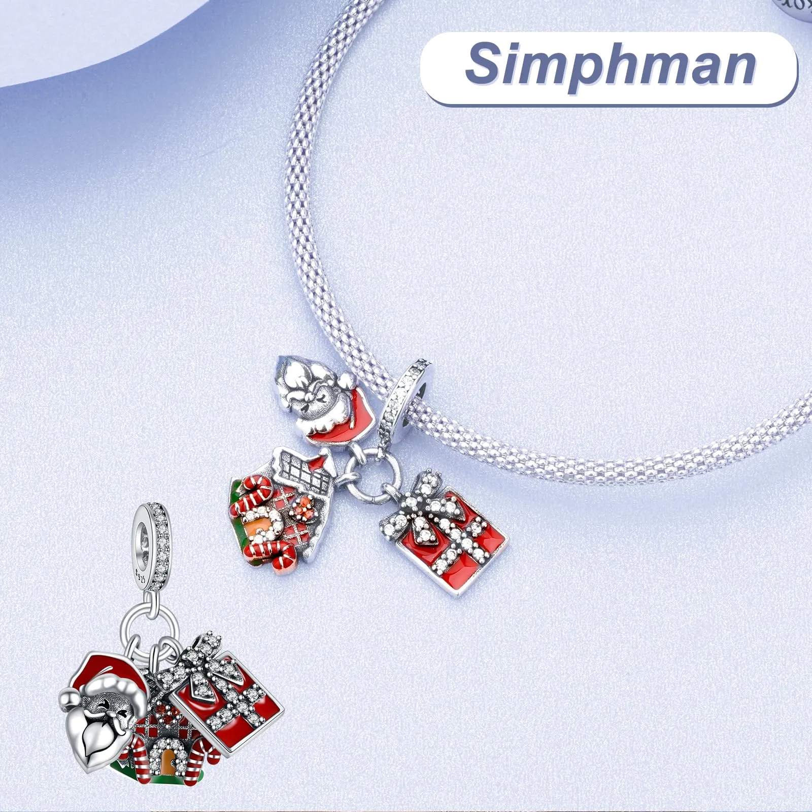 Simphman 925 Sterling Silver Charms Dangles per braccialetti e collana Babbo Natale e scatola regalo Gioielli regalo per le donne ragazza famiglia amica - immagine 3