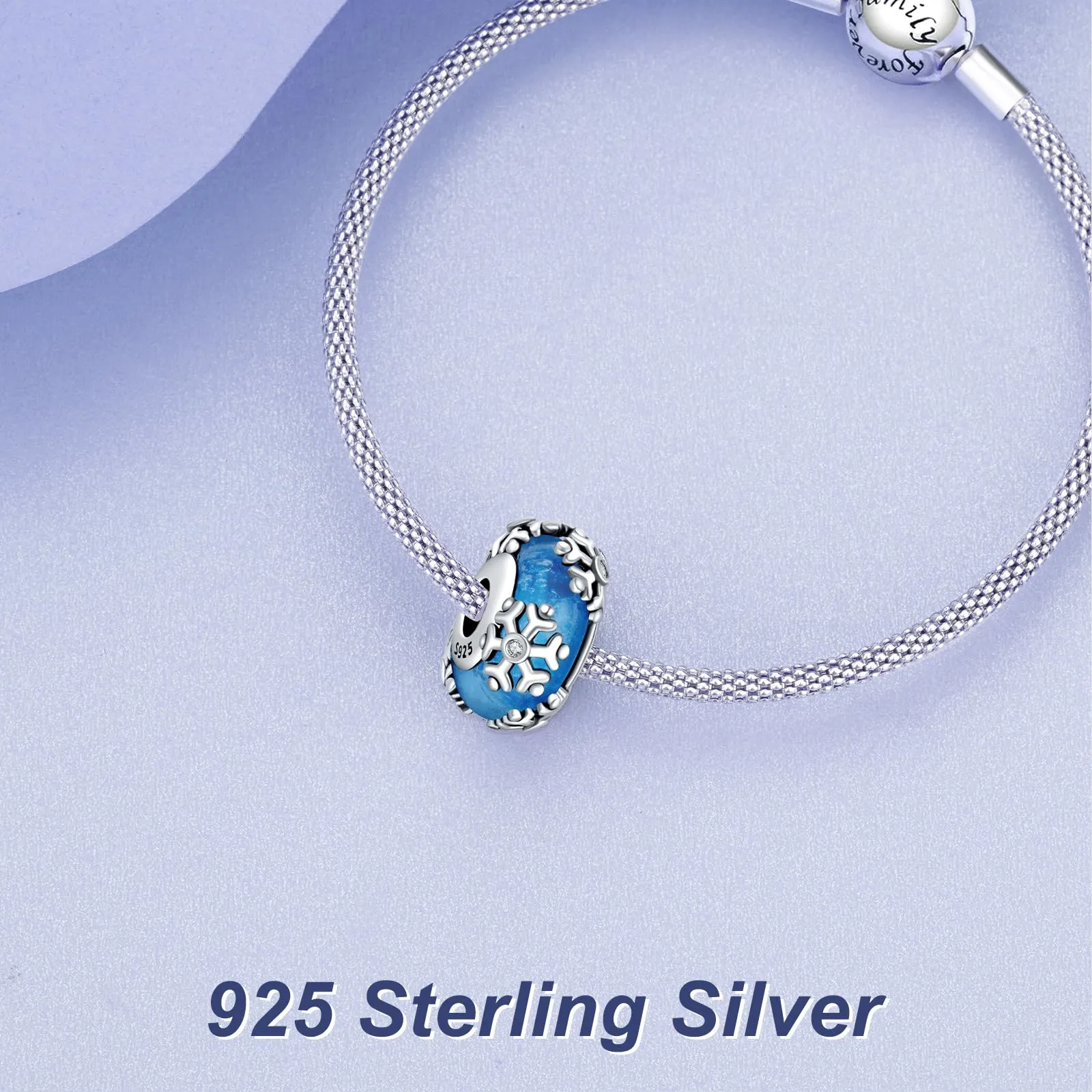 Simphman 925 Sterling Silver Charms Dangles per braccialetti e collana Vetro a forma di fiocco di neve blu Gioielli regalo per le donne ragazza famiglia amica - immagine 2