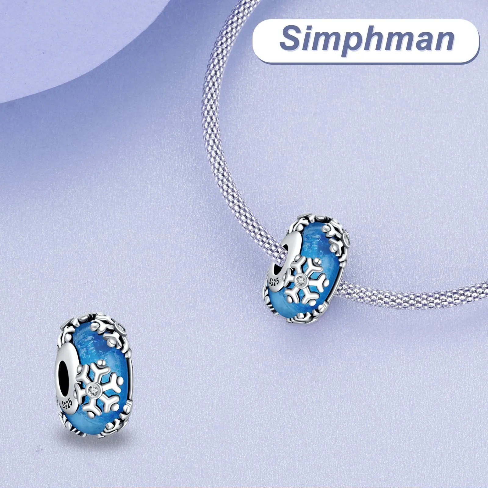 Simphman 925 Sterling Silver Charms Dangles per braccialetti e collana Vetro a forma di fiocco di neve blu Gioielli regalo per le donne ragazza famiglia amica - immagine 3