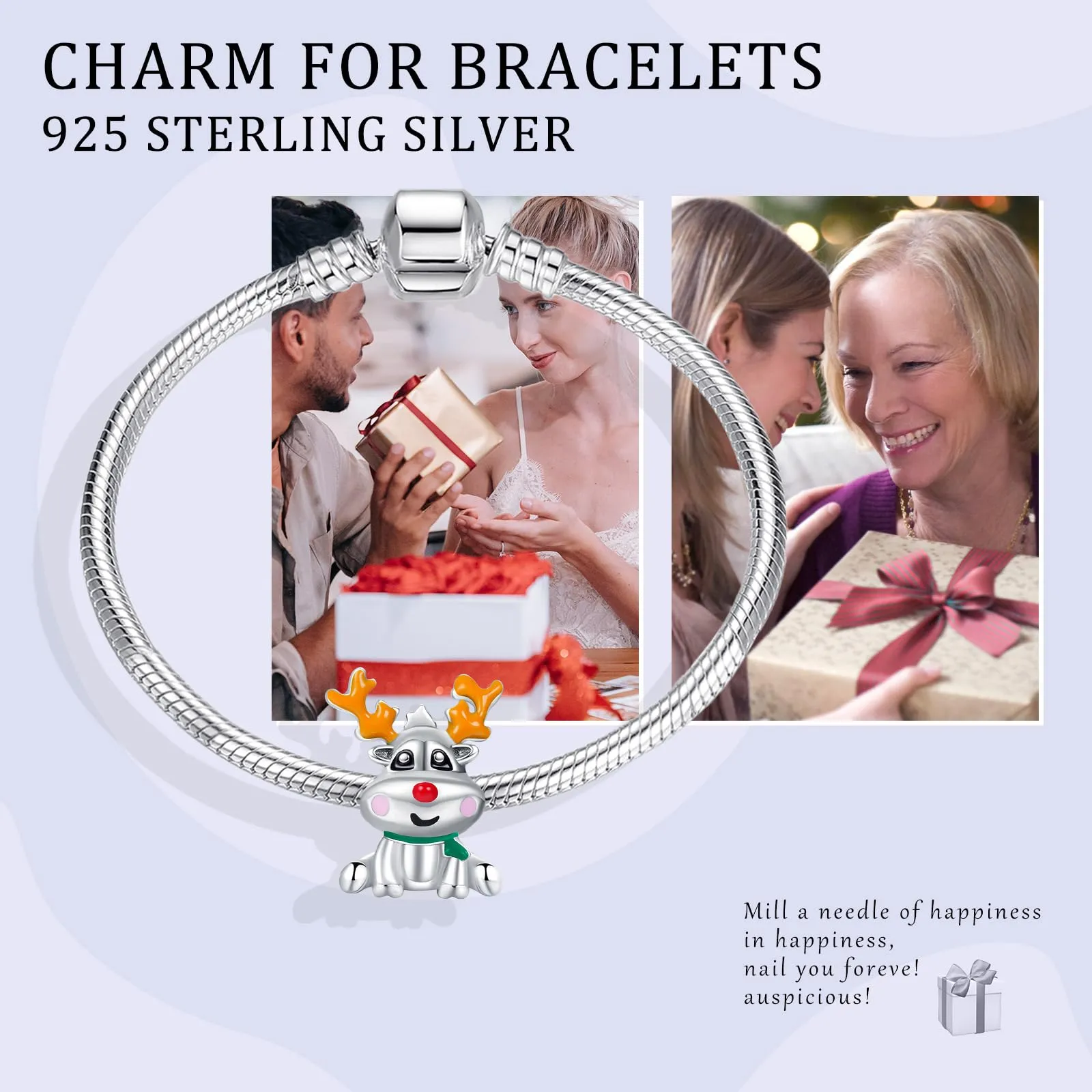 Simphman 925 Sterling Silver Charms Dangles per braccialetti e collana Alce carino Gioielli regalo per le donne ragazza famiglia amica - immagine 4