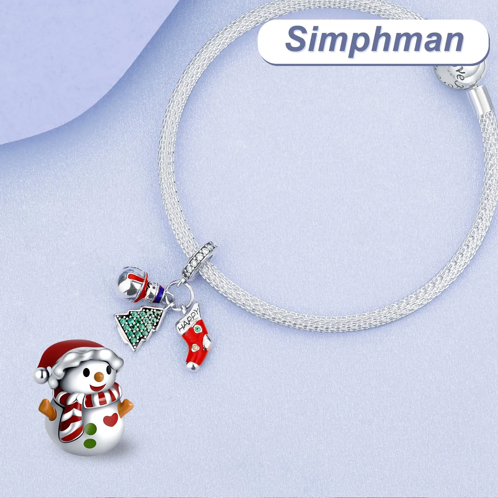 Simphman 925 Sterling Silver Charms Dangles per braccialetti e collana Pupazzo di neve di Natale Gioielli regalo per le donne ragazza famiglia amica - immagine 3