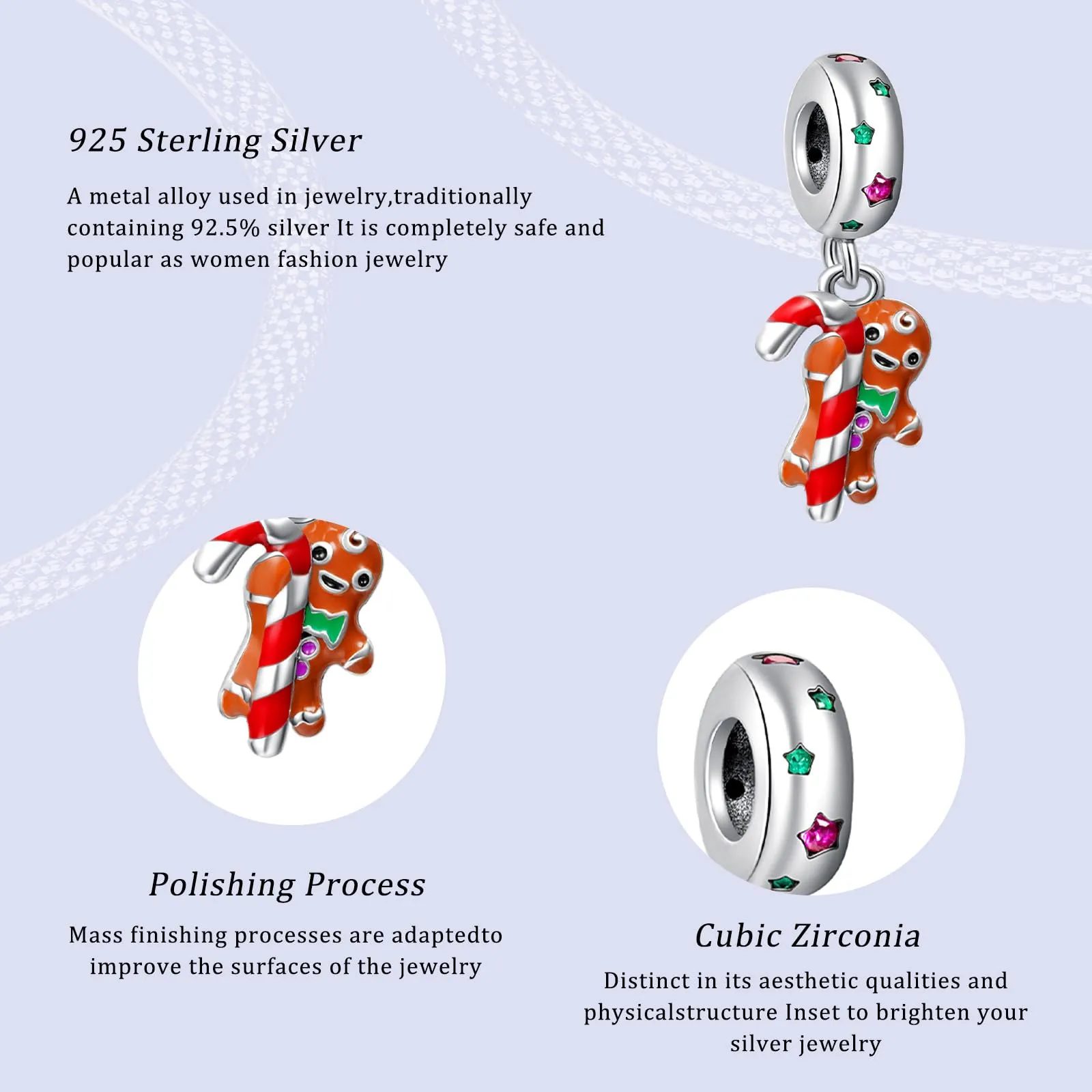 Simphman 925 Sterling Silver Charms Dangles per braccialetti e collana Omino di pan di zenzero Gioielli regalo per le donne ragazza famiglia amica - immagine 2