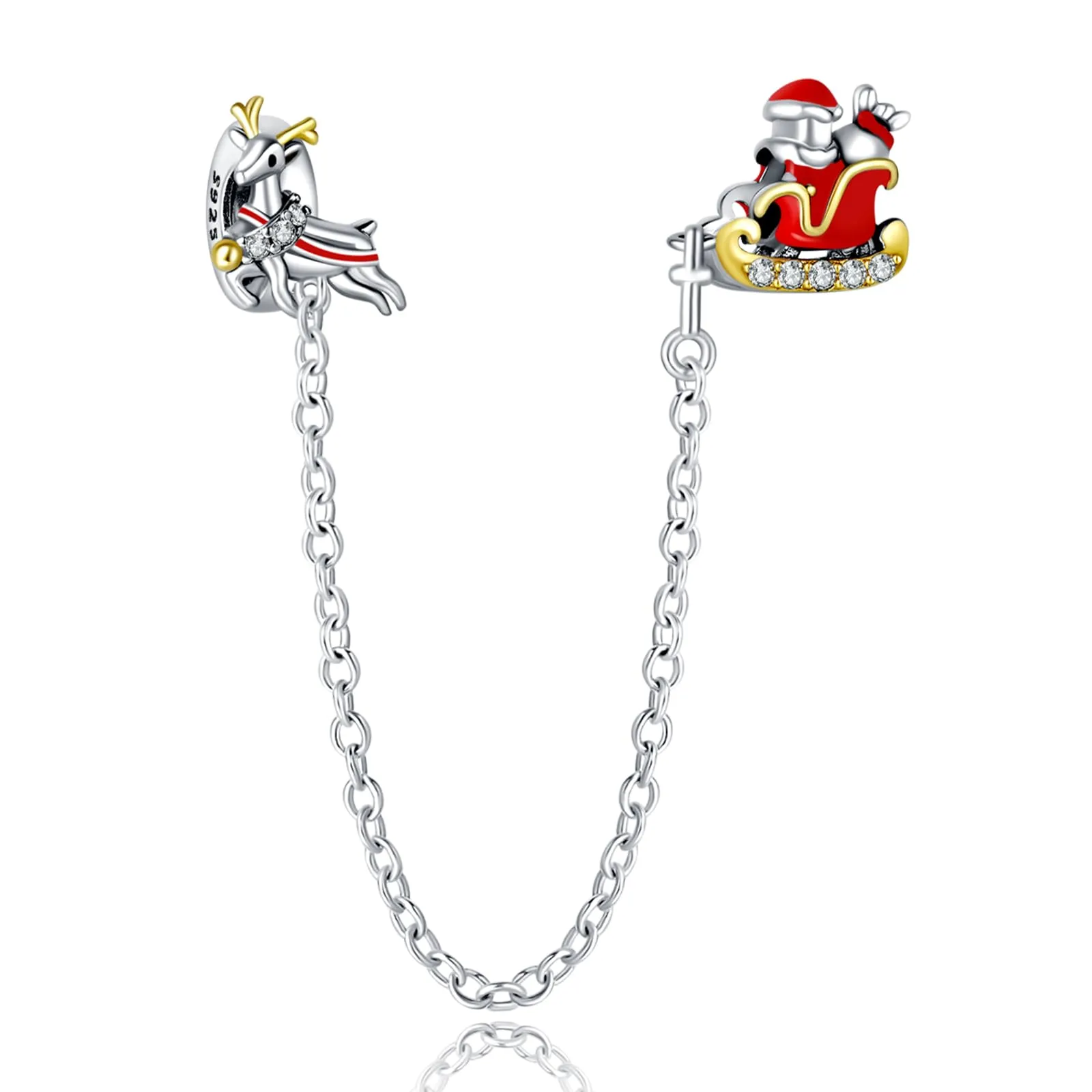 Simphman 925 Sterling Silver Charms Dangles per braccialetti e collana Catena di sicurezza con Babbo Natale e renna Gioielli regalo per le donne ragazza famiglia amica - immagine 1