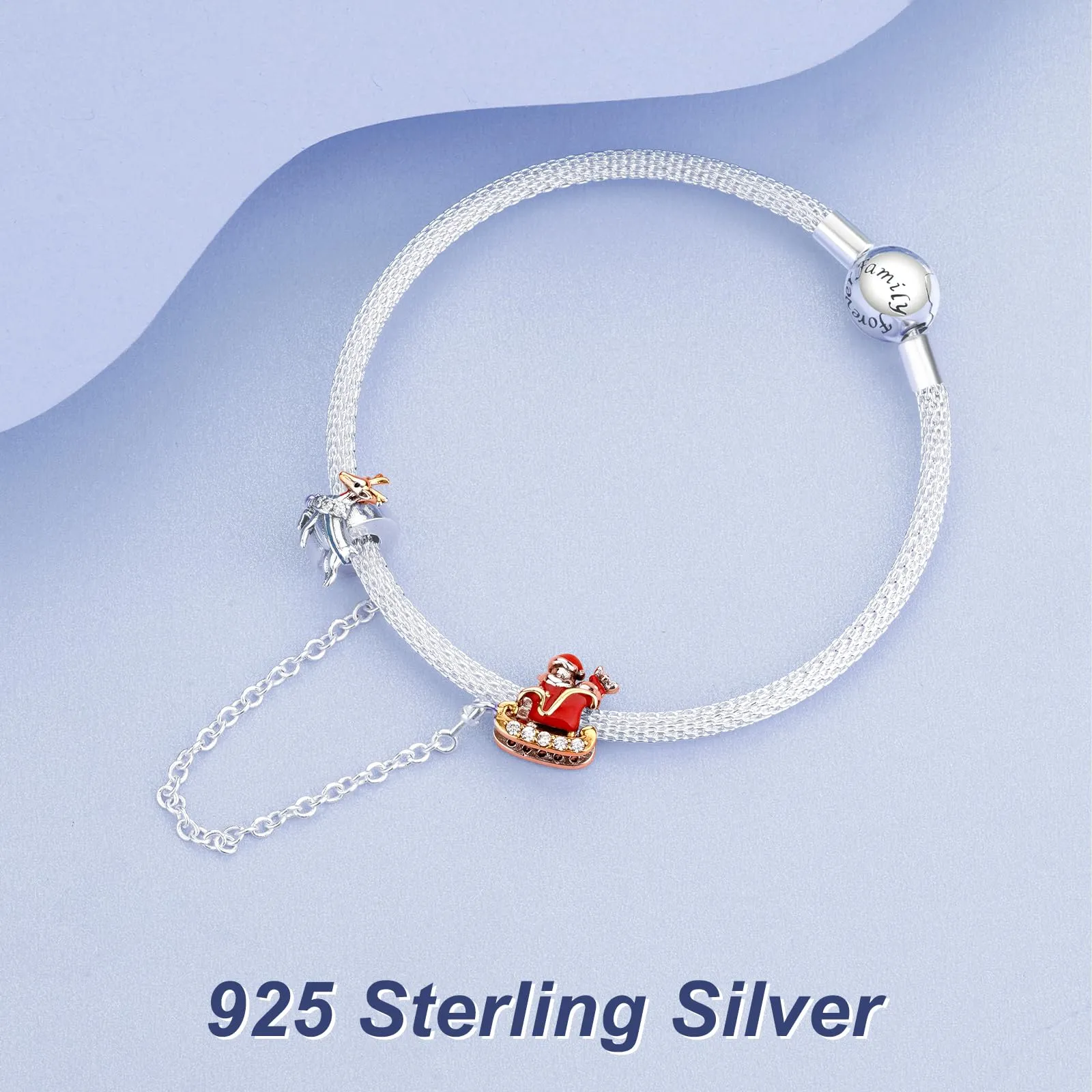 Simphman 925 Sterling Silver Charms Dangles per braccialetti e collana Catena di sicurezza con Babbo Natale e renna Gioielli regalo per le donne ragazza famiglia amica - immagine 2