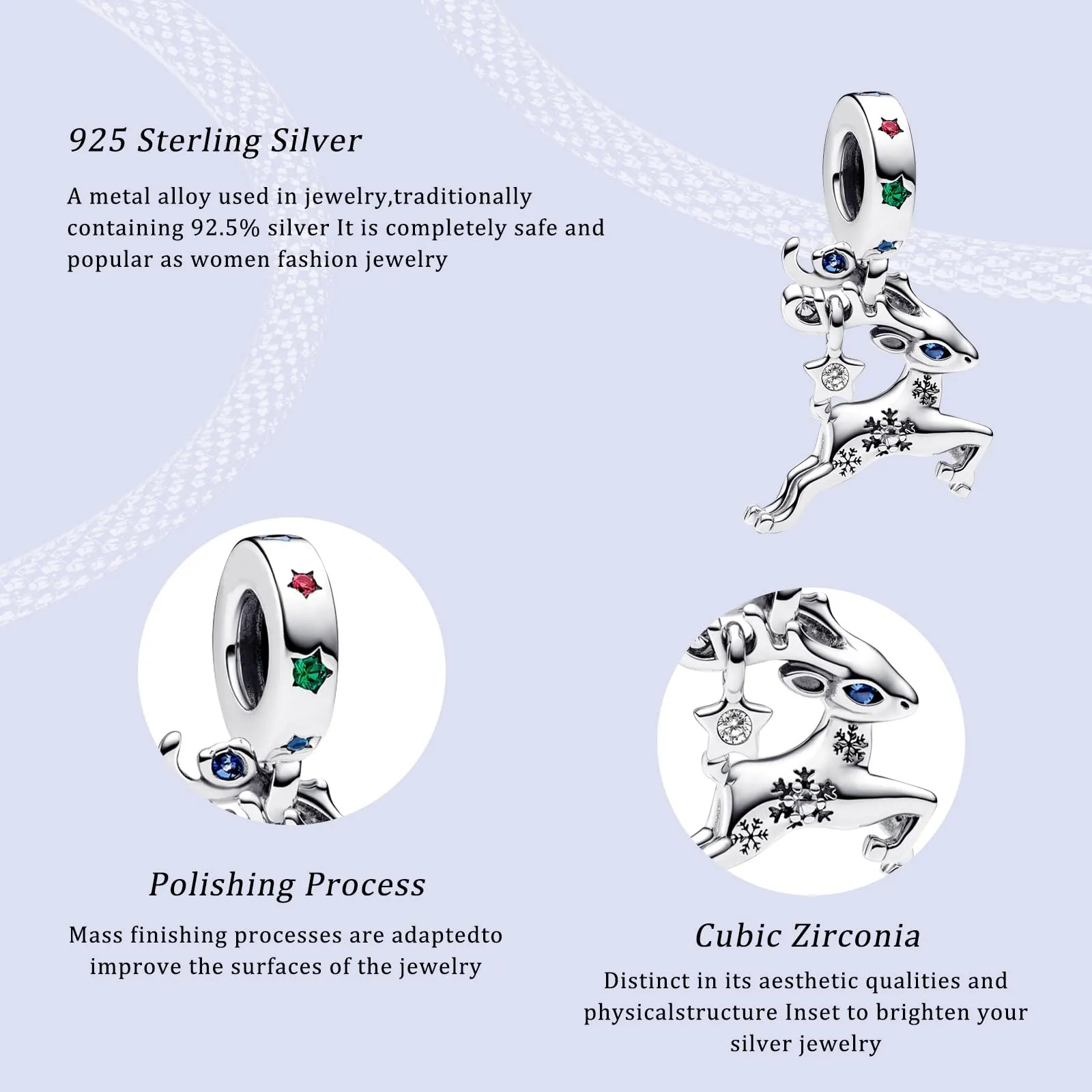 Simphman 925 Sterling Silver Charms Dangles per braccialetti e collana Alce di Natale Gioielli regalo per le donne ragazza famiglia amica - immagine 2