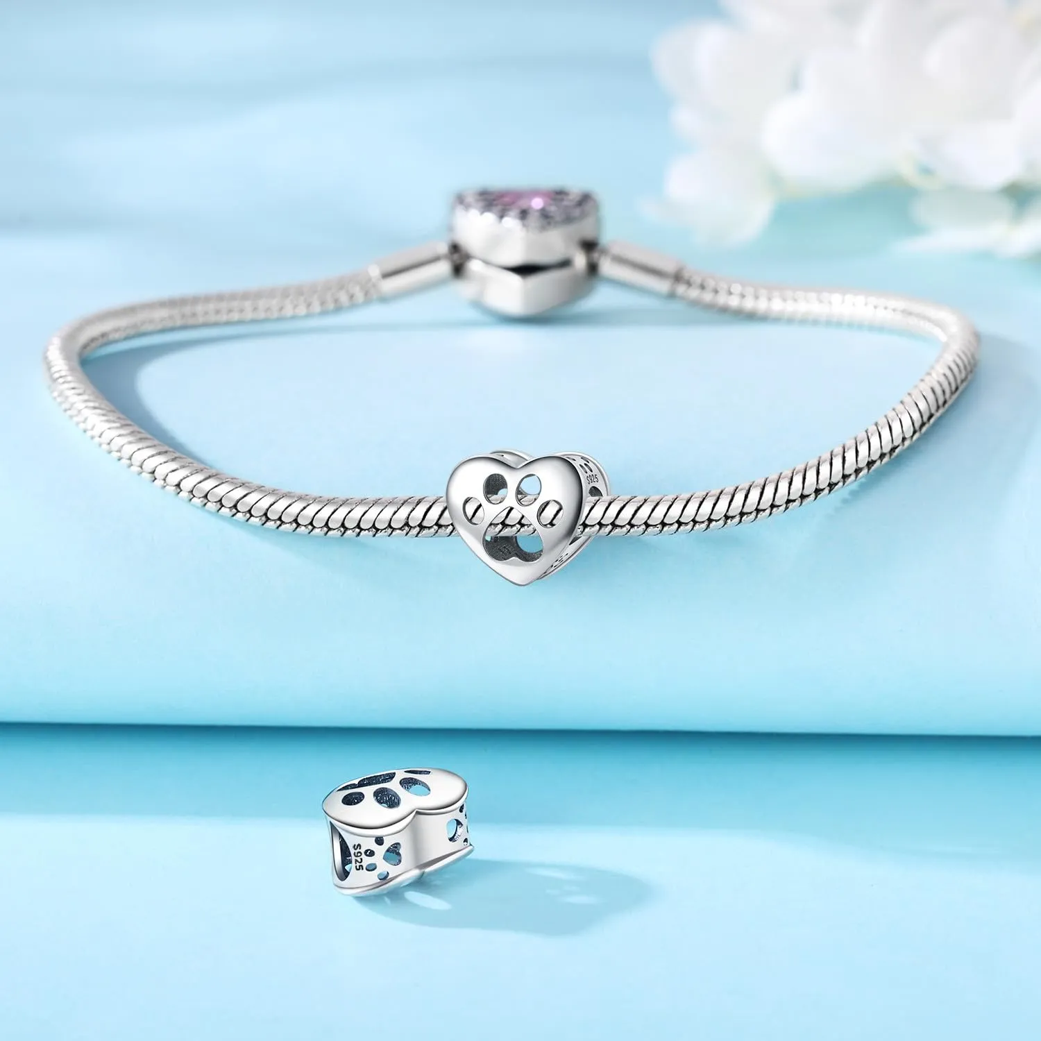 NUJIFFY Charm in argento sterling 925 Ciondoli e perline da donna Ciondoli in argento Ciondolo a cuore per bracciali e collane europei Regali di gioielli - immagine 2