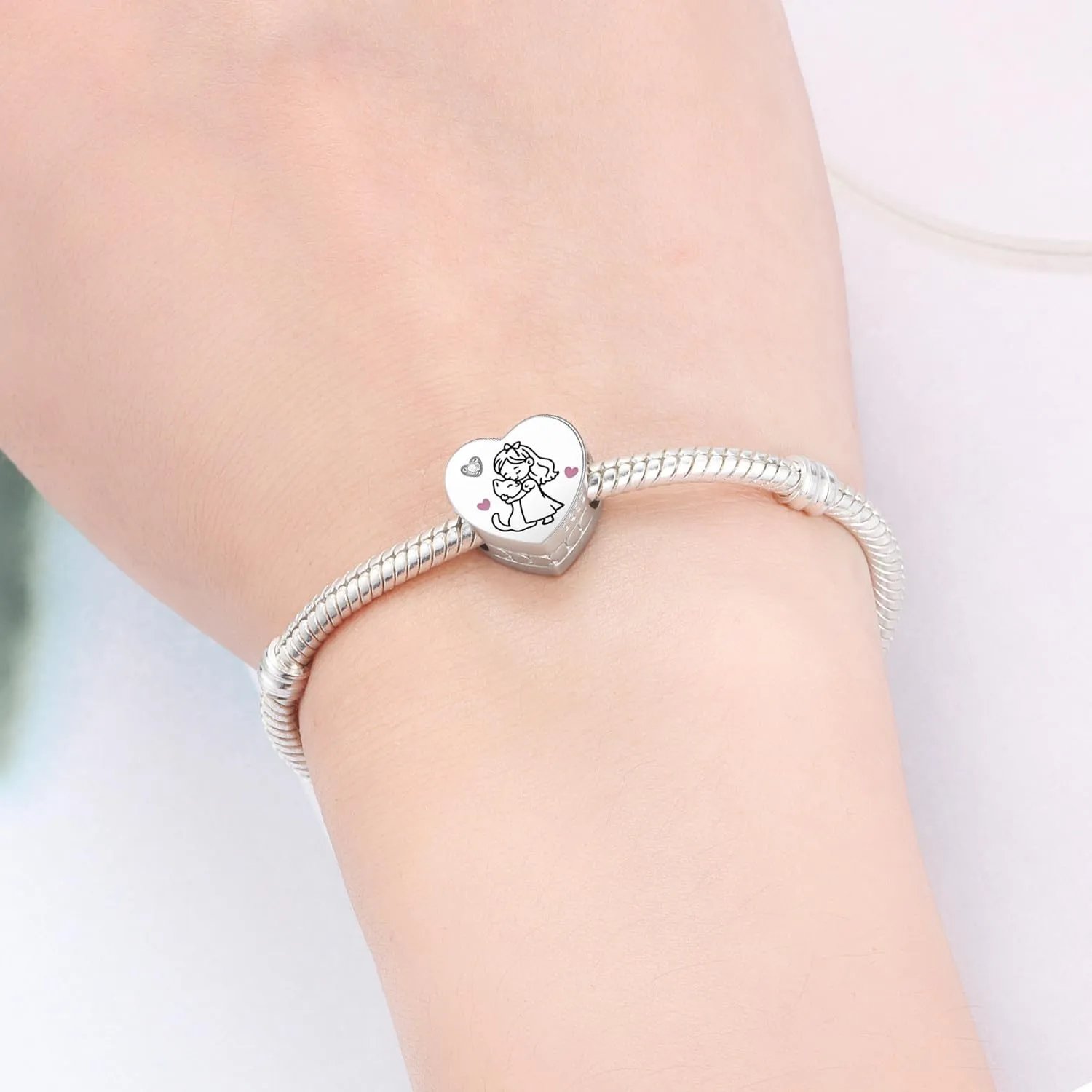 NUJIFFY Charm in argento sterling 925 Ciondoli e perline da donna Ciondoli in argento Ciondolo a cuore per bracciali e collane europei Regali di gioielli - immagine 3