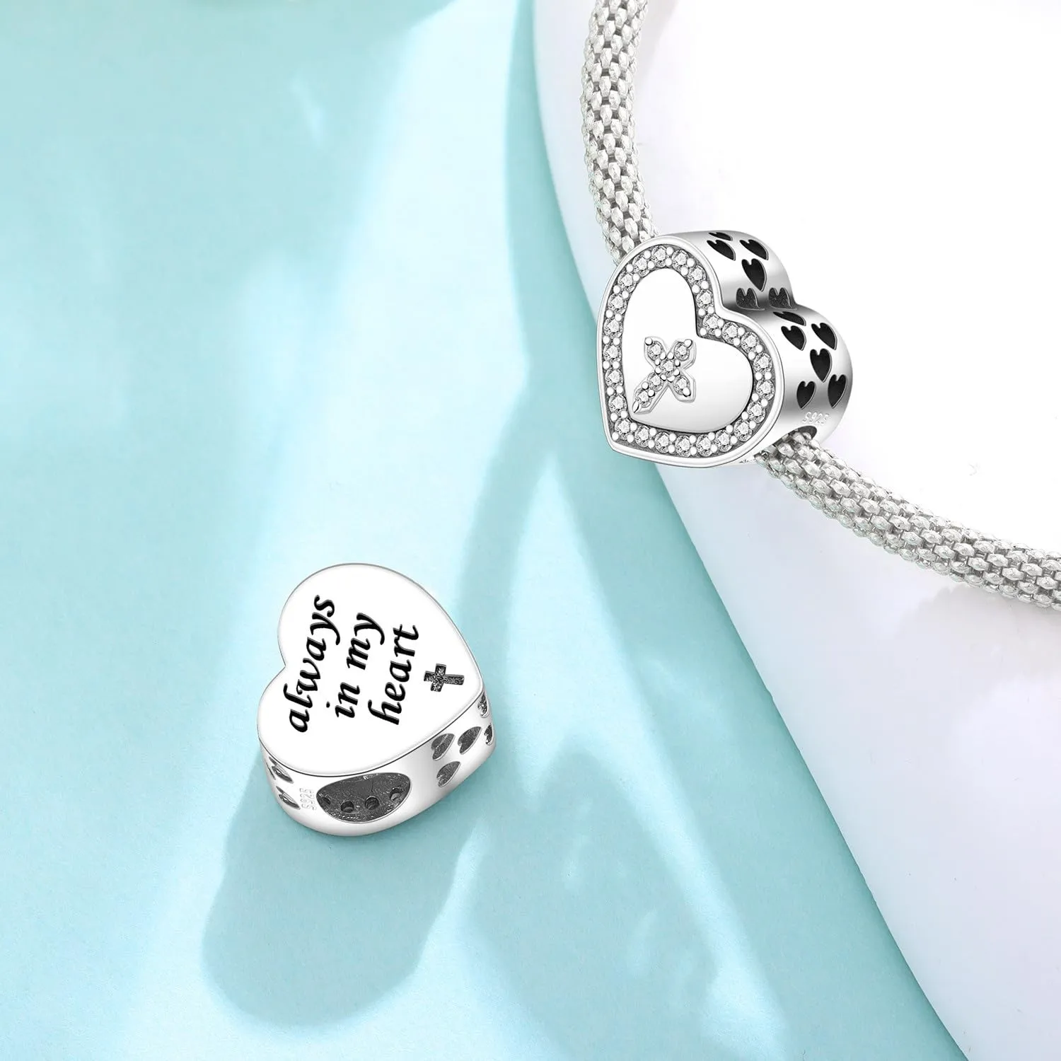 NUJIFFY Charm in argento sterling 925 Ciondoli e perline da donna Ciondoli in argento Ciondolo a cuore per bracciali e collane europei Regali di gioielli - immagine 2