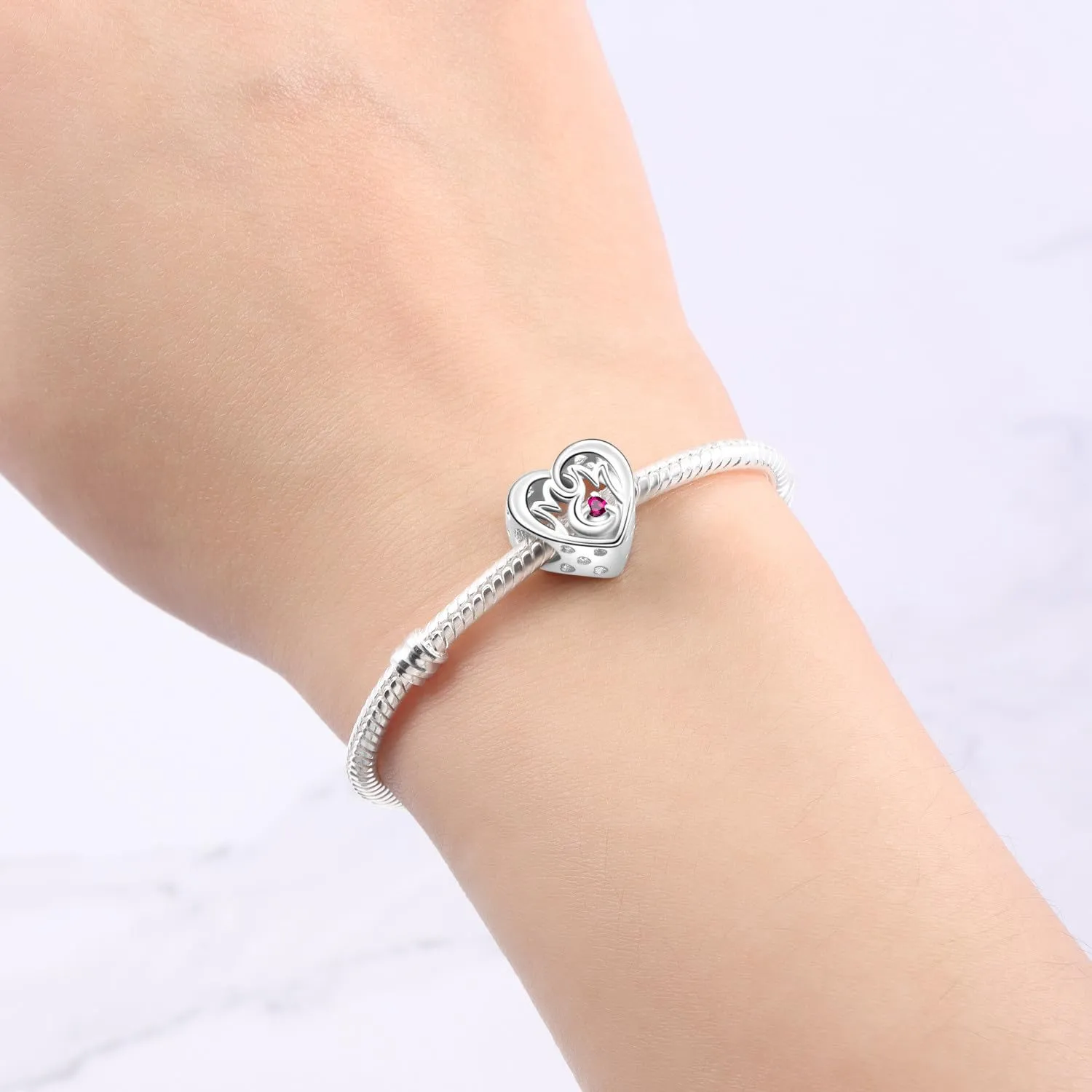NUJIFFY Charm in argento sterling 925 Ciondoli e perline da donna Ciondoli in argento Ciondolo a cuore per bracciali e collane europei Regali di gioielli - immagine 3