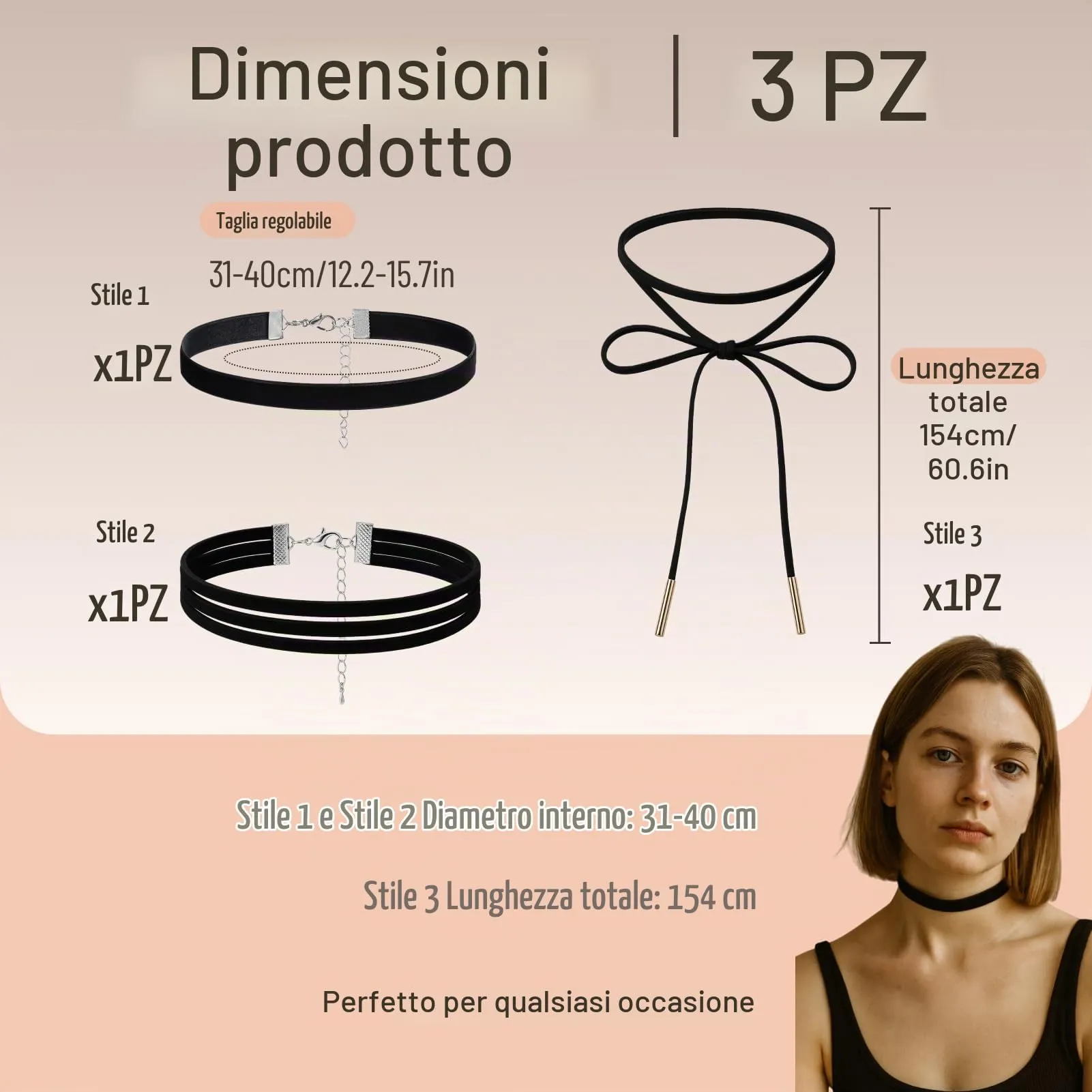 Icyowls 3 pezzi collana choker donna, girocollo in velluto nero, set collane, choker classico regolabile, morbido, comodo, elegante, ideale per festa, Halloween, compleanno, cosplay - immagine 2