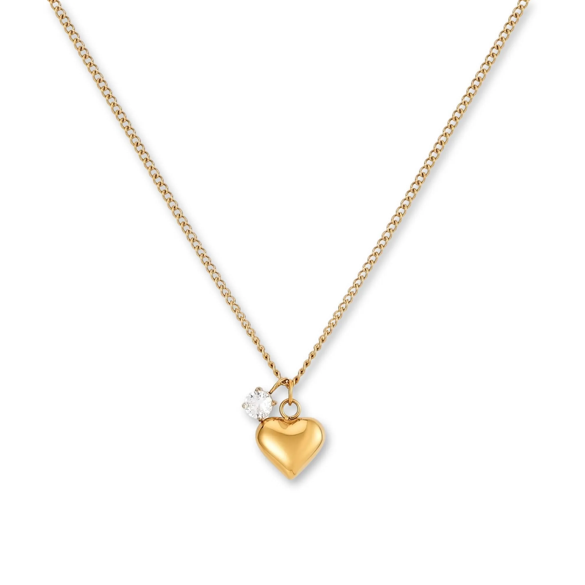GD GOOD.designs Collana con cuore in oro e pendente con zirconi | Elegante collana in acciaio inossidabile 316L placcato oro 18 carati | Collana regolabile da donna (42-47 cm) - immagine 1
