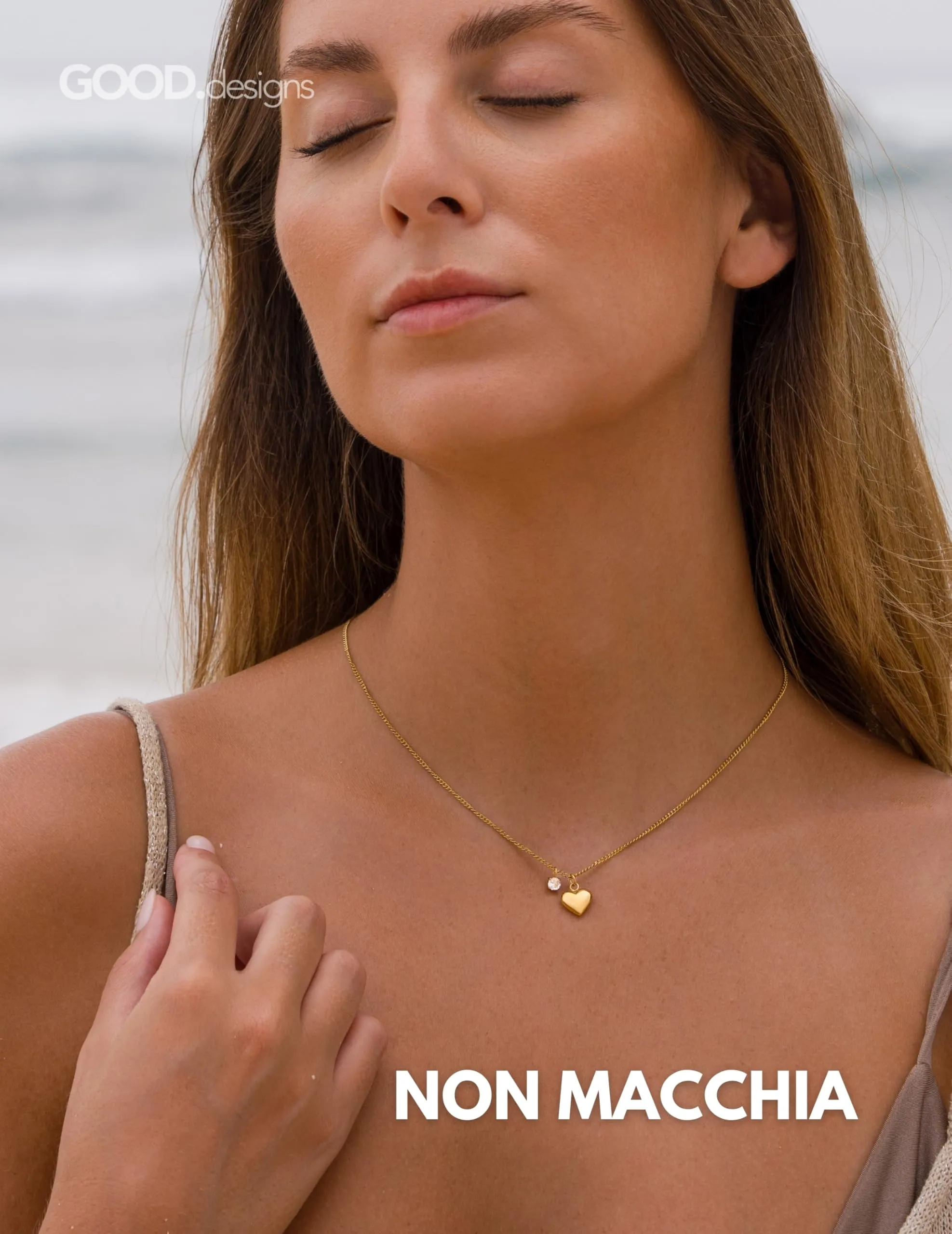 GD GOOD.designs Collana con cuore in oro e pendente con zirconi | Elegante collana in acciaio inossidabile 316L placcato oro 18 carati | Collana regolabile da donna (42-47 cm) - immagine 3