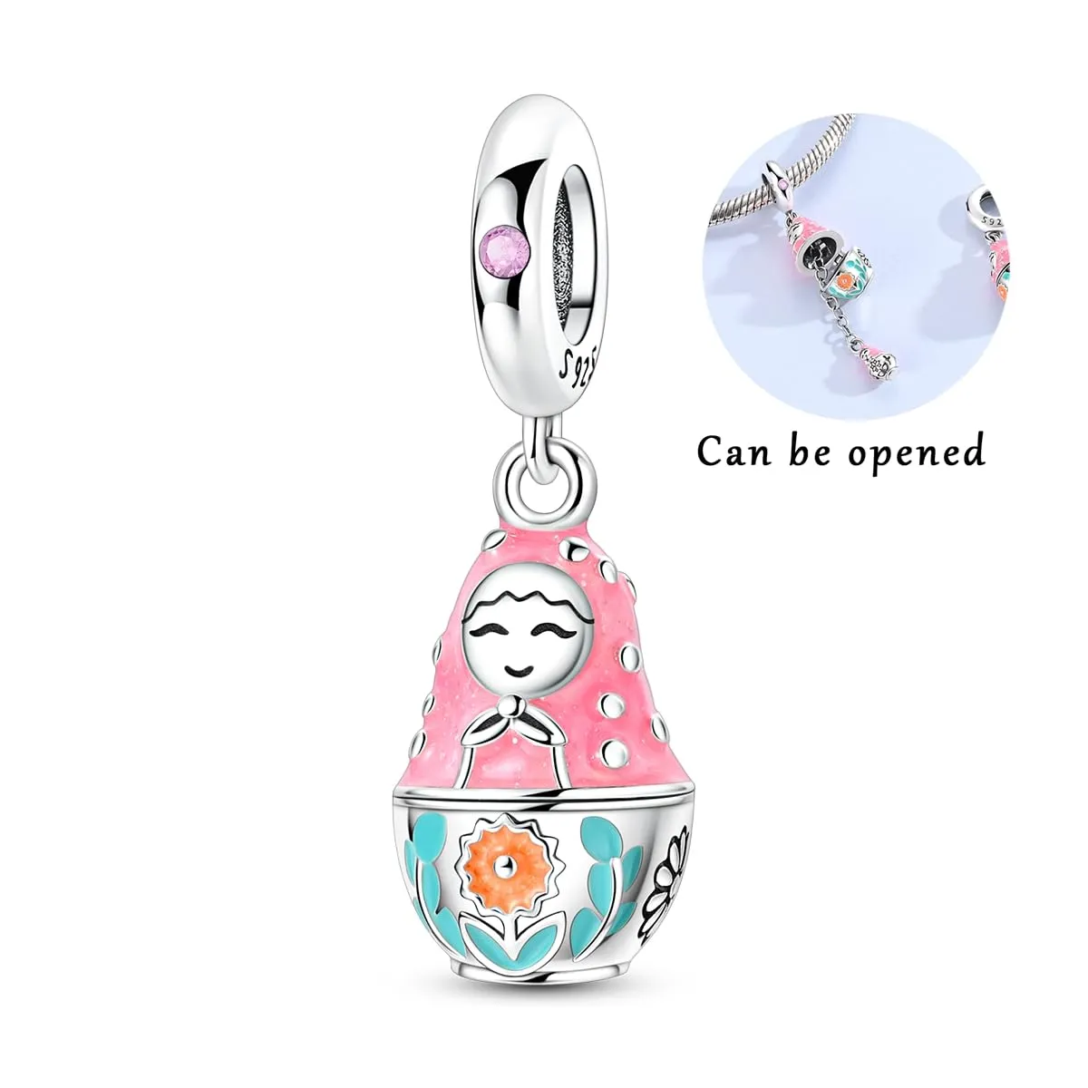 Hapour Ciondoli in argento sterling 925 per braccialetti e collane, gioielli europei, ciondoli a forma di barboncino, per donne e mamme, 4,5 mm bis 5 mm, Argento sterling, Zirconie sintetico - immagine 2