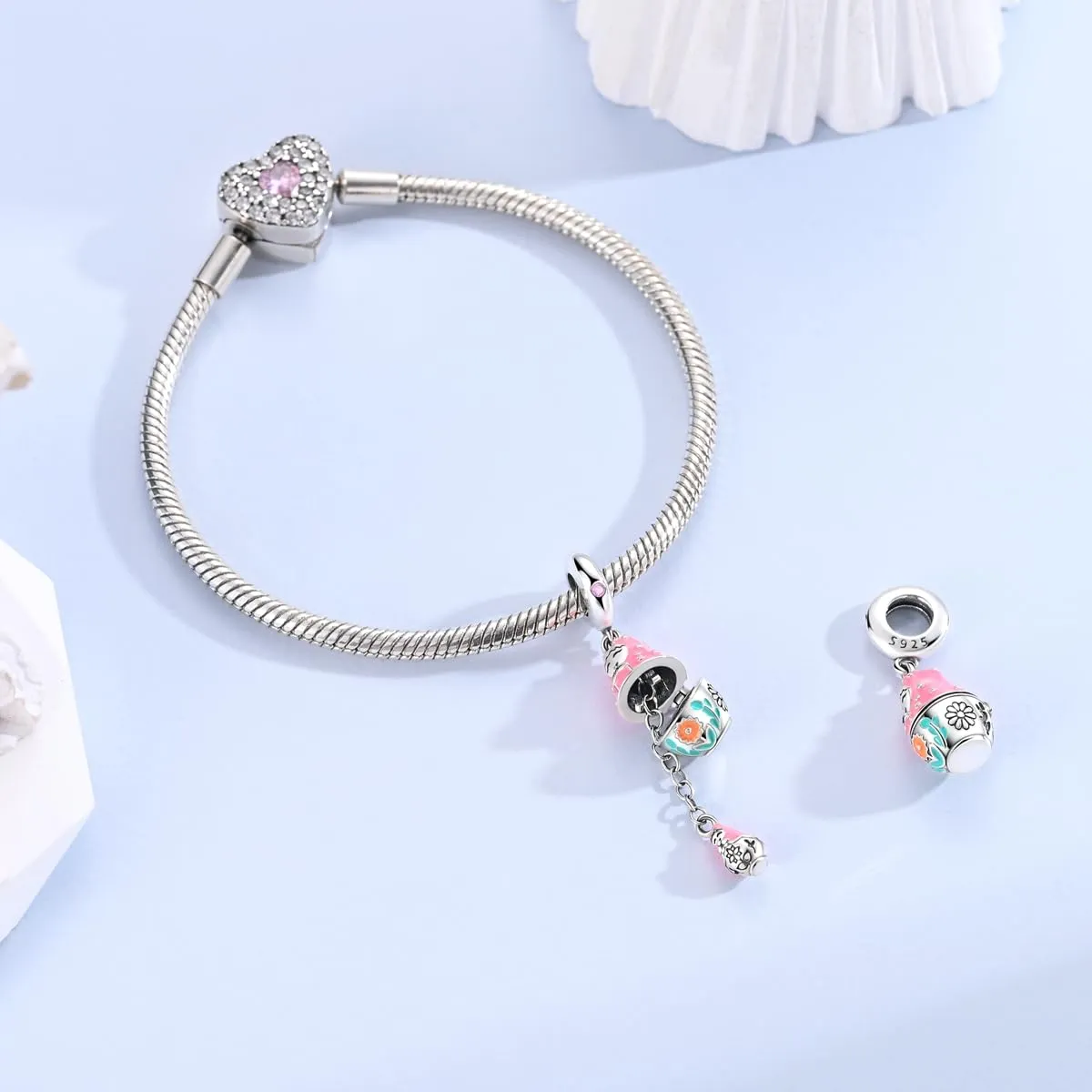 Hapour Ciondoli in argento sterling 925 per braccialetti e collane, gioielli europei, ciondoli a forma di barboncino, per donne e mamme, 4,5 mm bis 5 mm, Argento sterling, Zirconie sintetico - immagine 5