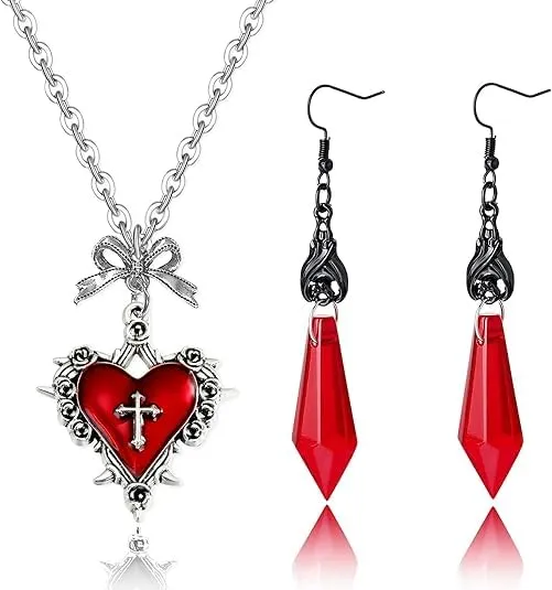 Collana Gotica e Orecchini Vampiro Donna Gioielli Halloween Carnevale - immagine 1