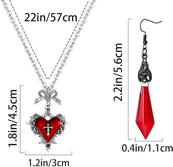 Collana Gotica e Orecchini Vampiro Donna Gioielli Halloween Carnevale - immagine 2