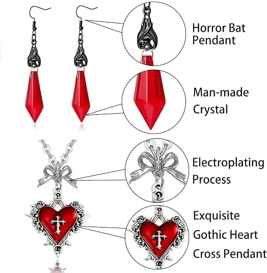 Collana Gotica e Orecchini Vampiro Donna Gioielli Halloween Carnevale - immagine 3