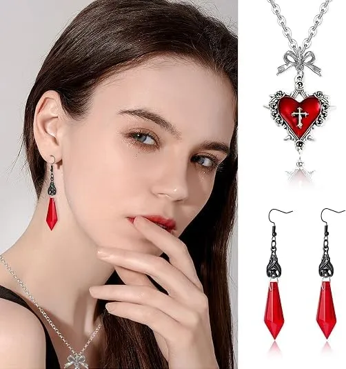 Collana Gotica e Orecchini Vampiro Donna Gioielli Halloween Carnevale - immagine 4