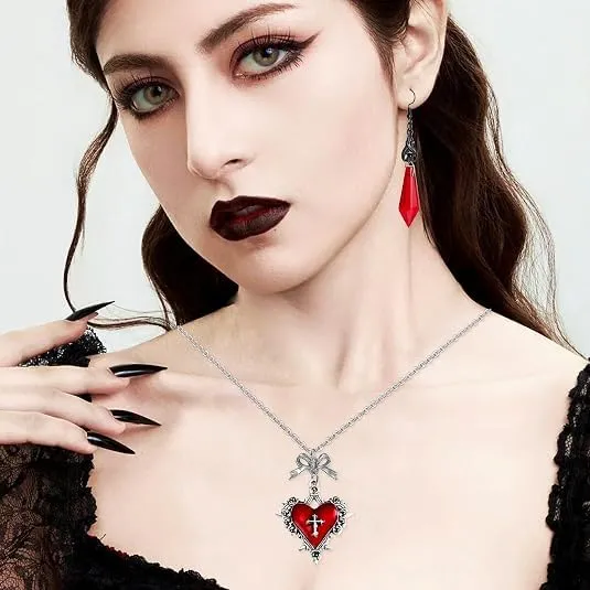 Collana Gotica e Orecchini Vampiro Donna Gioielli Halloween Carnevale - immagine 5