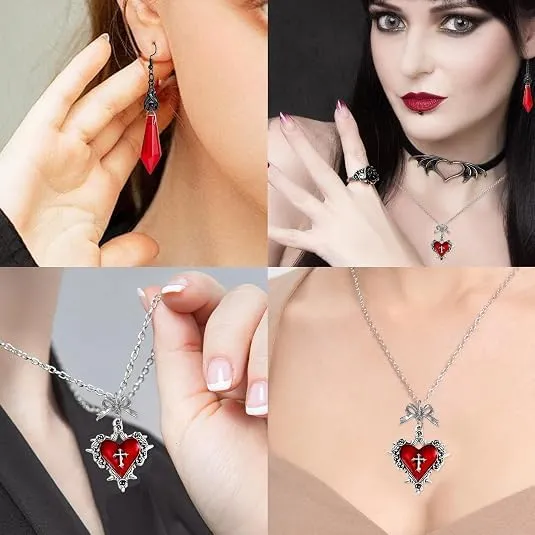 Collana Gotica e Orecchini Vampiro Donna Gioielli Halloween Carnevale - immagine 6