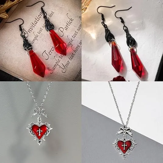 Collana Gotica e Orecchini Vampiro Donna Gioielli Halloween Carnevale - immagine 7