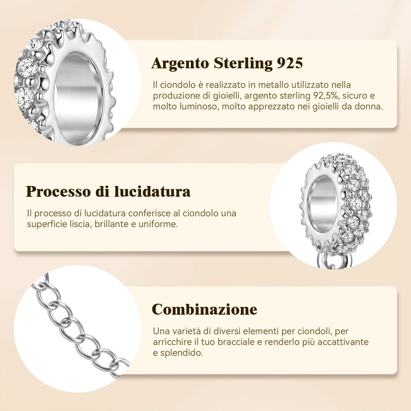 Ciondoli per Collane Bead Charm Argento 925 Donna Charms per Bracciali - immagine 6