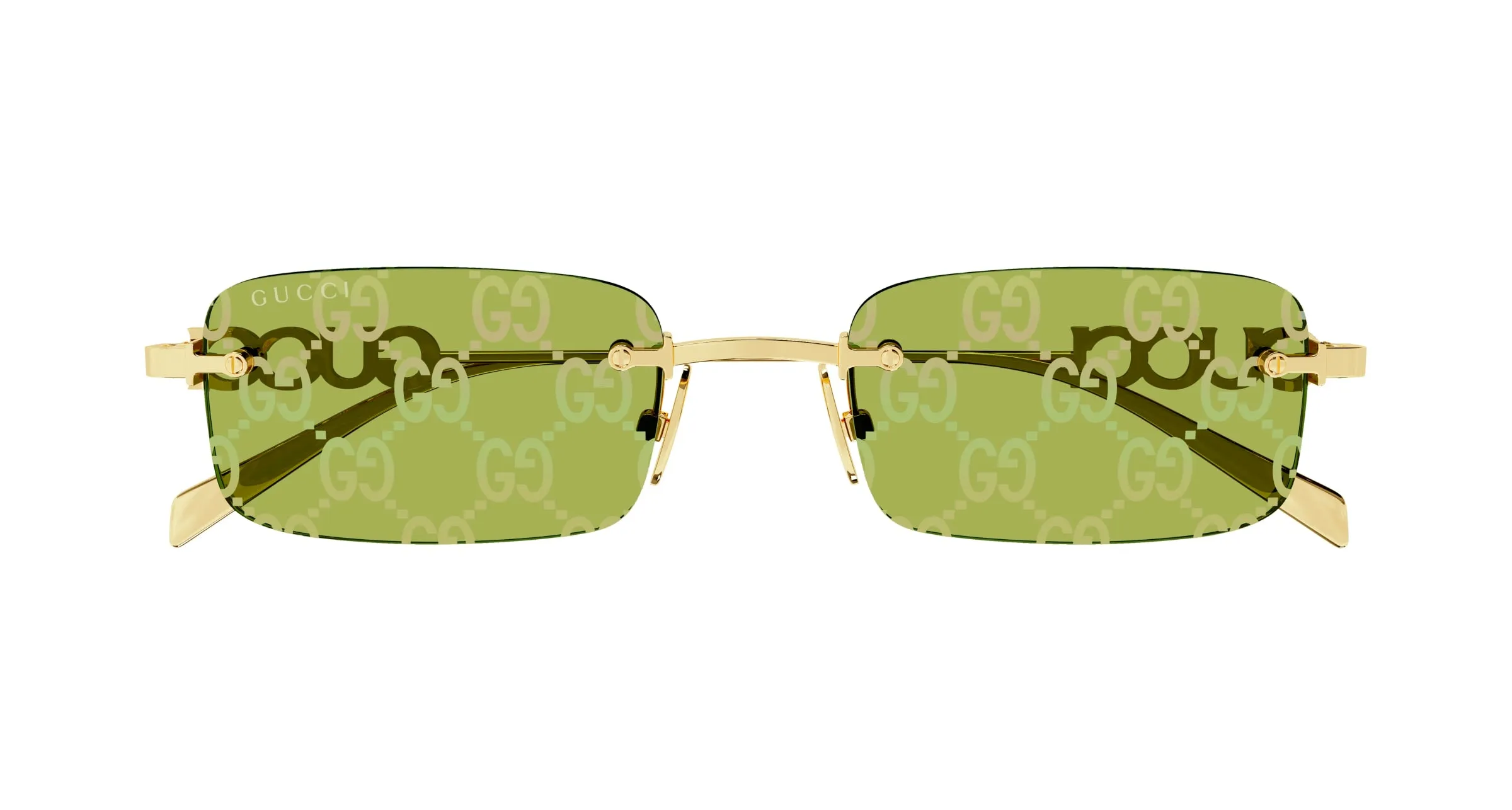 Gucci GG1808S 002 Occhiali da sole Metallo Oro Verde Squadrata - immagine 2