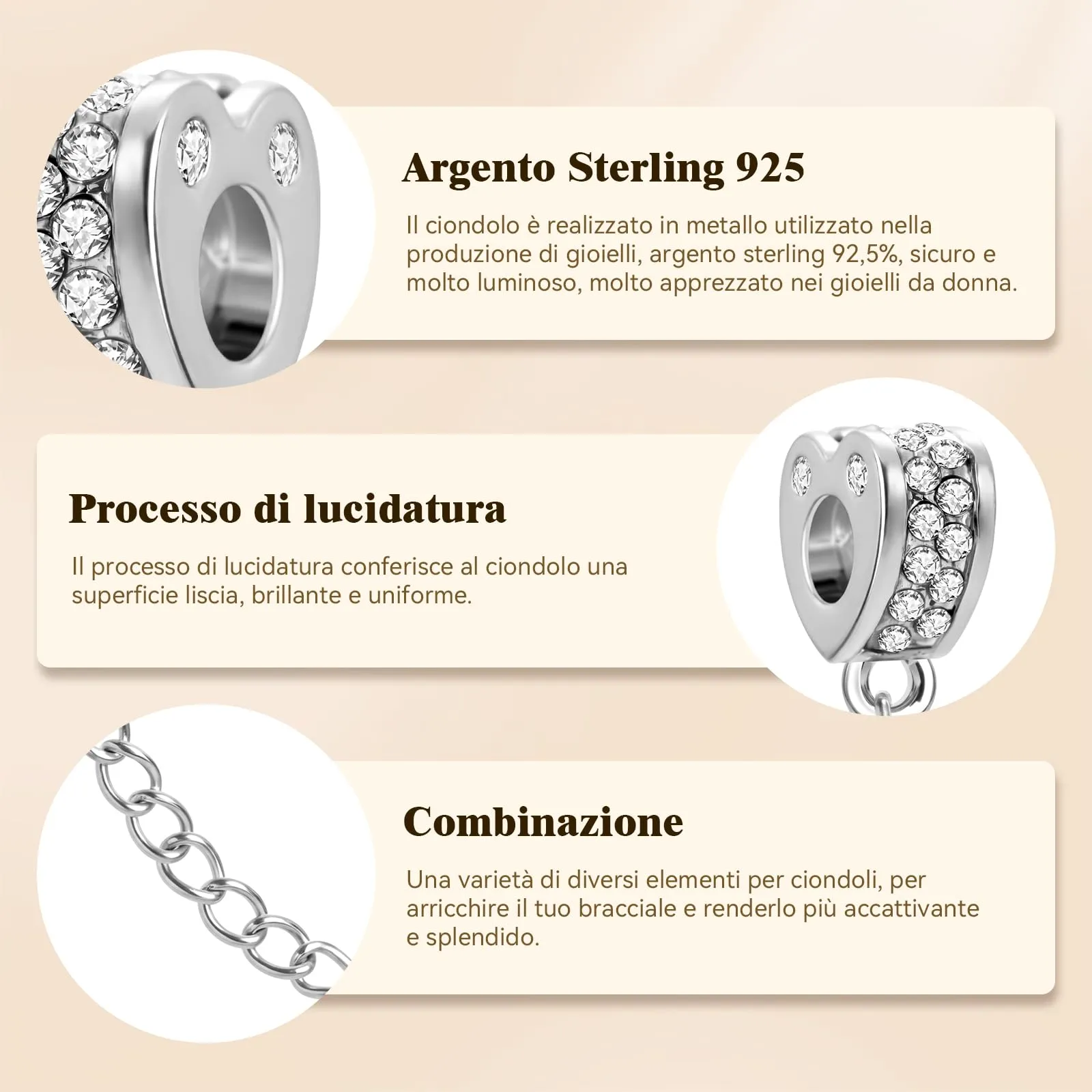 Ciondoli per Collane Bead Charm Argento 925 Donna Charms per Bracciali - immagine 6