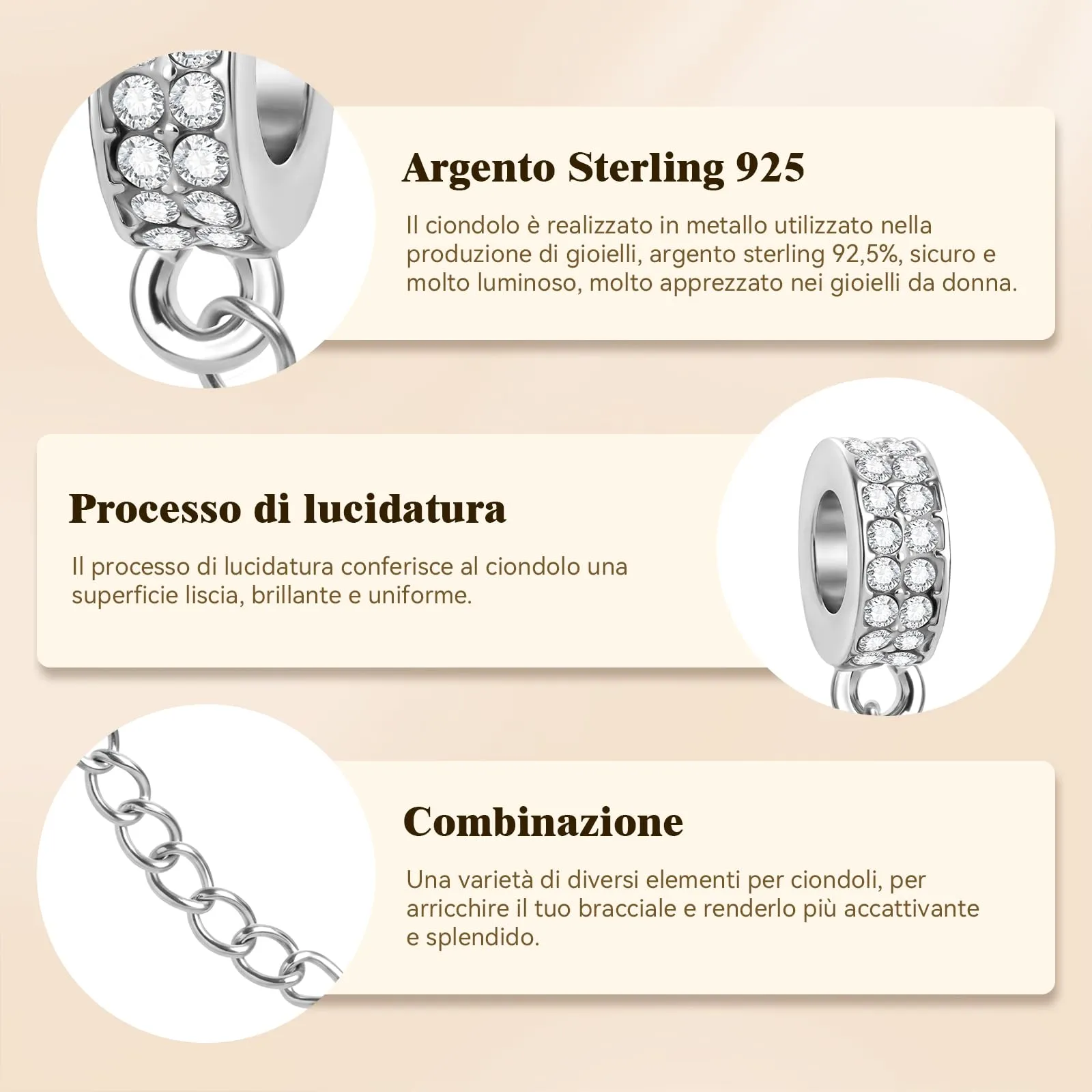 Ciondoli per Collane Bead Charm Argento 925 Donna Charms per Bracciali - immagine 6