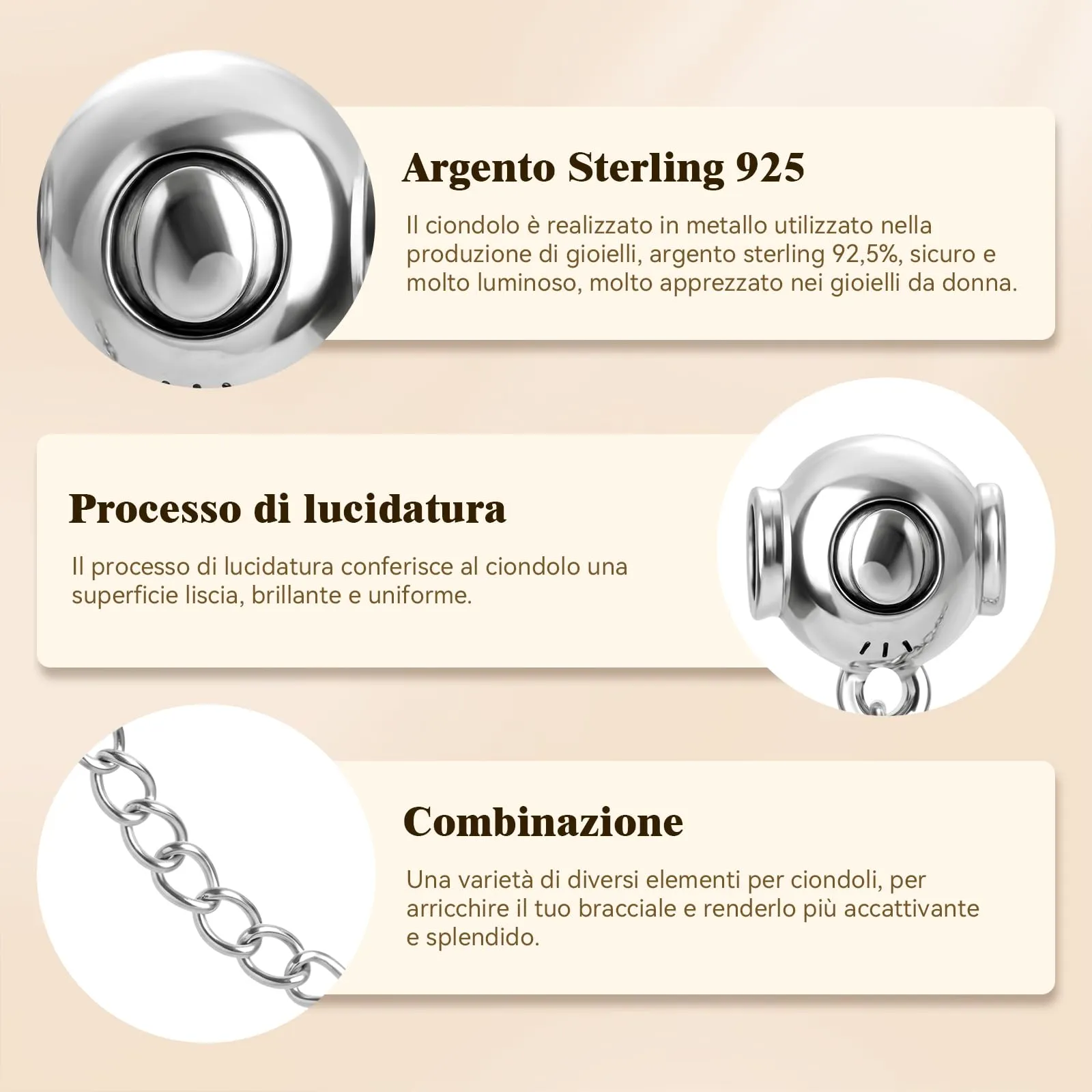 Ciondoli per Collane Bead Charm Argento 925 Donna Charms per Bracciali - immagine 6