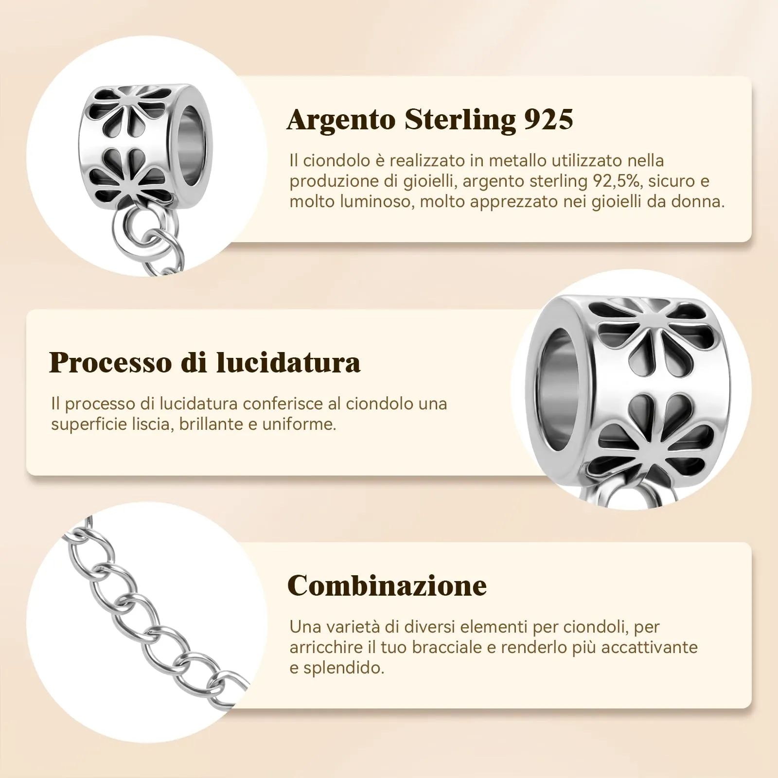 Ciondoli per Collane Bead Charm Argento 925 Donna Charms per Bracciali - immagine 6