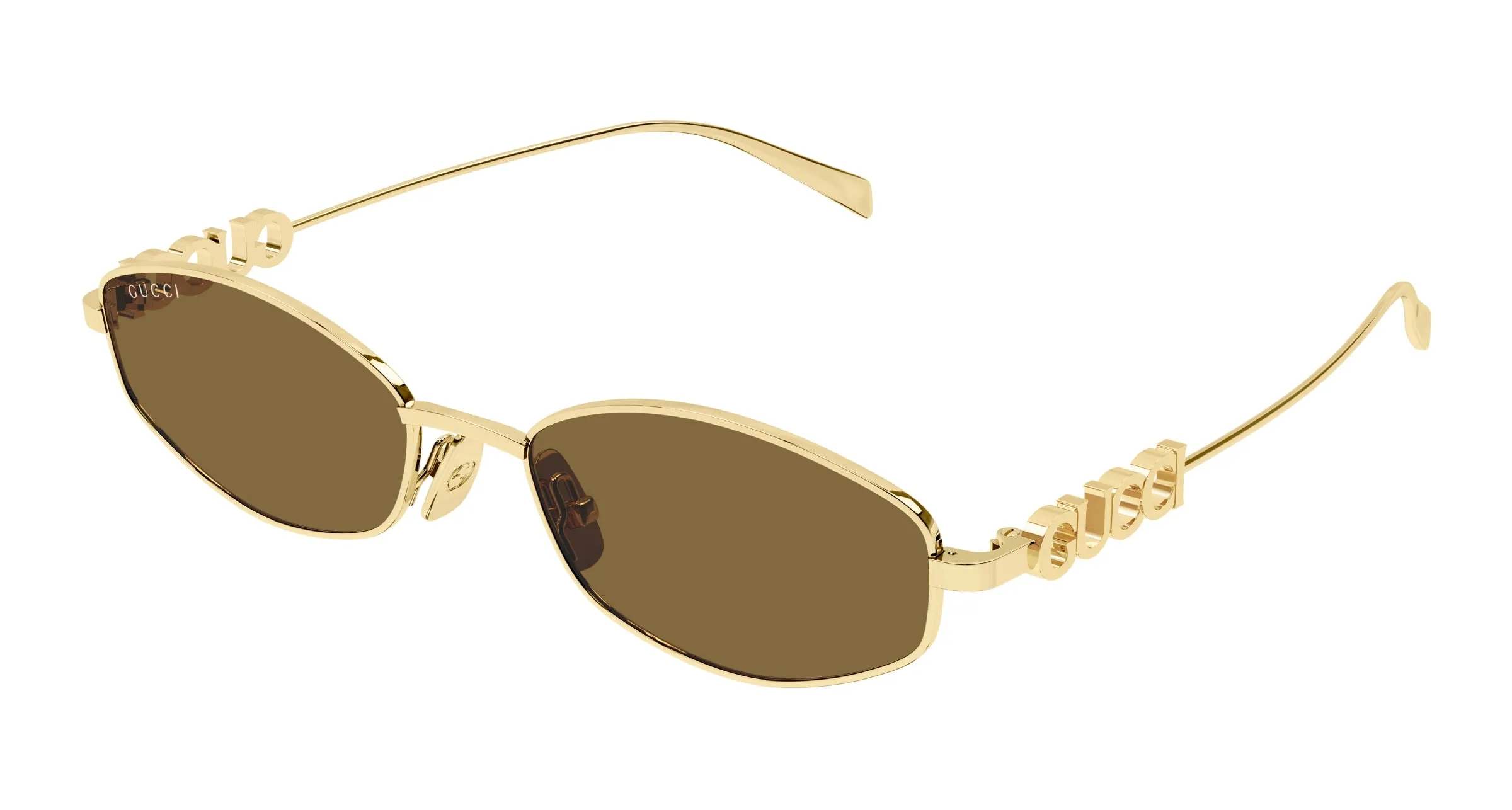 Gucci GG1802S 005 Occhiali da sole Metallo Oro Marrone Rotonda - immagine 1