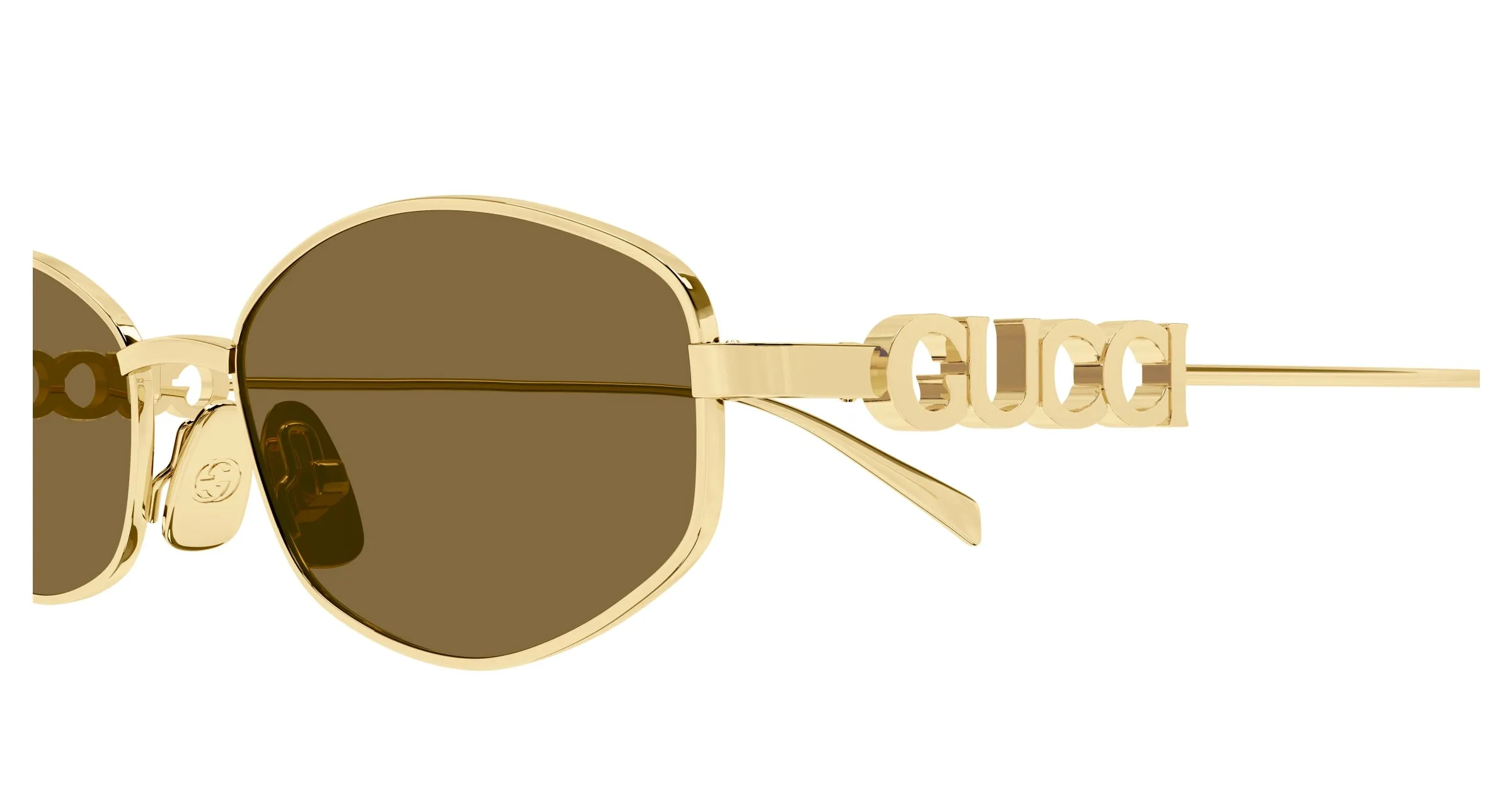 Gucci GG1802S 005 Occhiali da sole Metallo Oro Marrone Rotonda - immagine 3